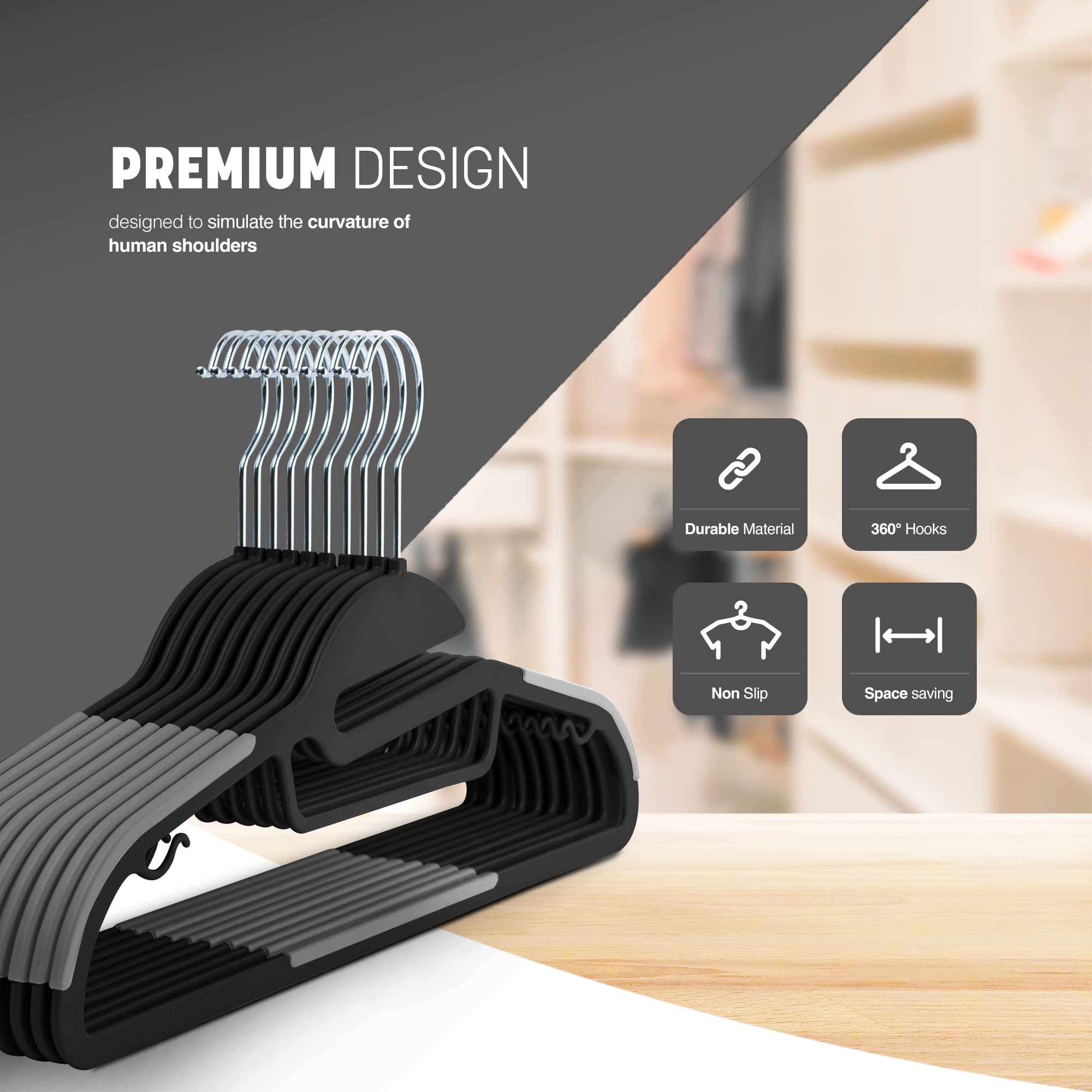 KEPLIN 20-Pack Non-Slip Velvet Hangers - Slimline Space Saving | Durable Plastic Support 3