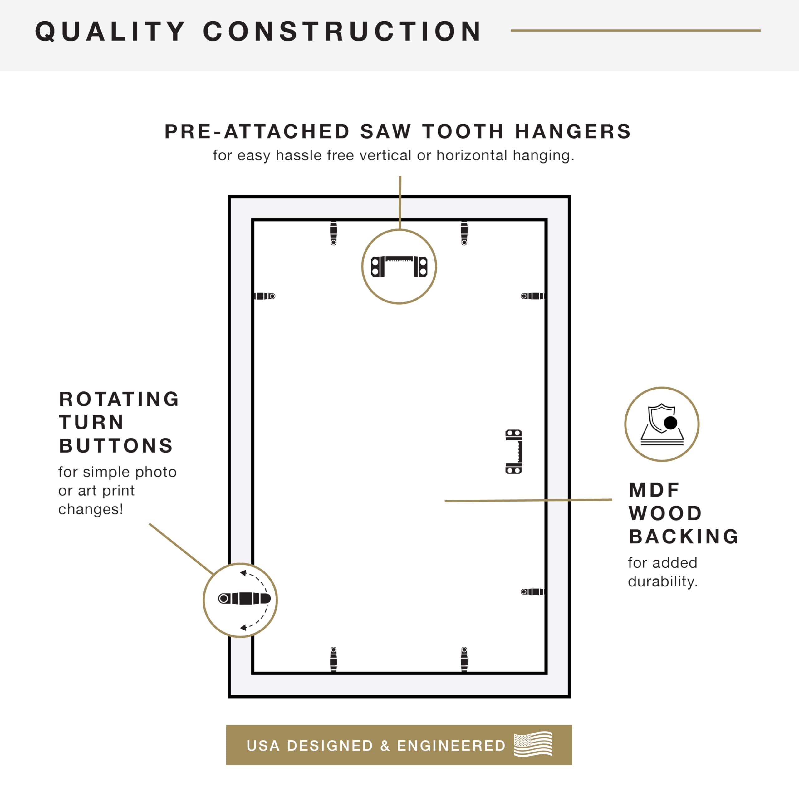 MCS Studio Gallery Frame 63713 - 11x17 Inch, Black Woodgrain Finish | Tabletop & Wall Mount 7