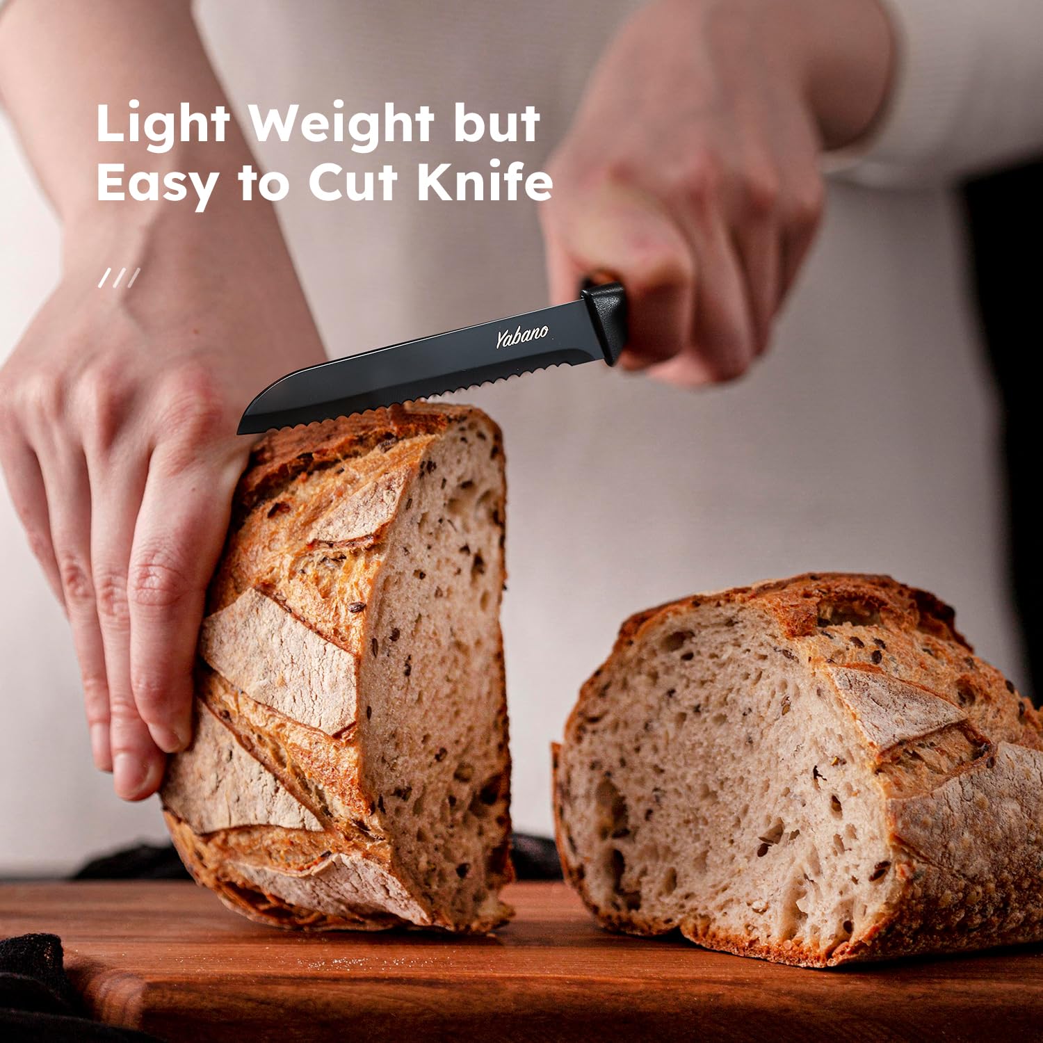 Yabano 7 Piece Kitchen Knife Set with Built-in Sharpener Block | Stainless Steel | Black 6