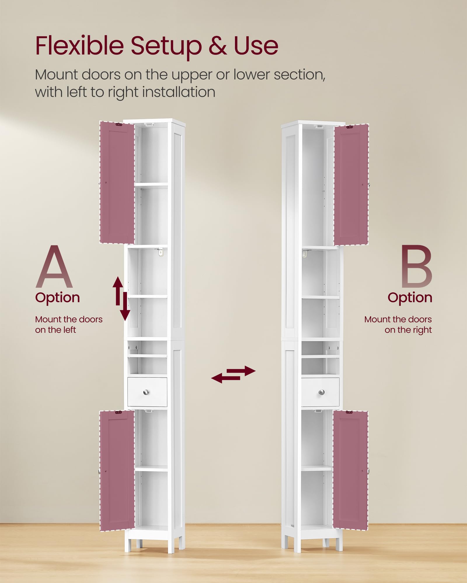 VASAGLE Tall Bathroom Cabinet - Slim Freestanding Storage | Cloud White | 180cm H 6