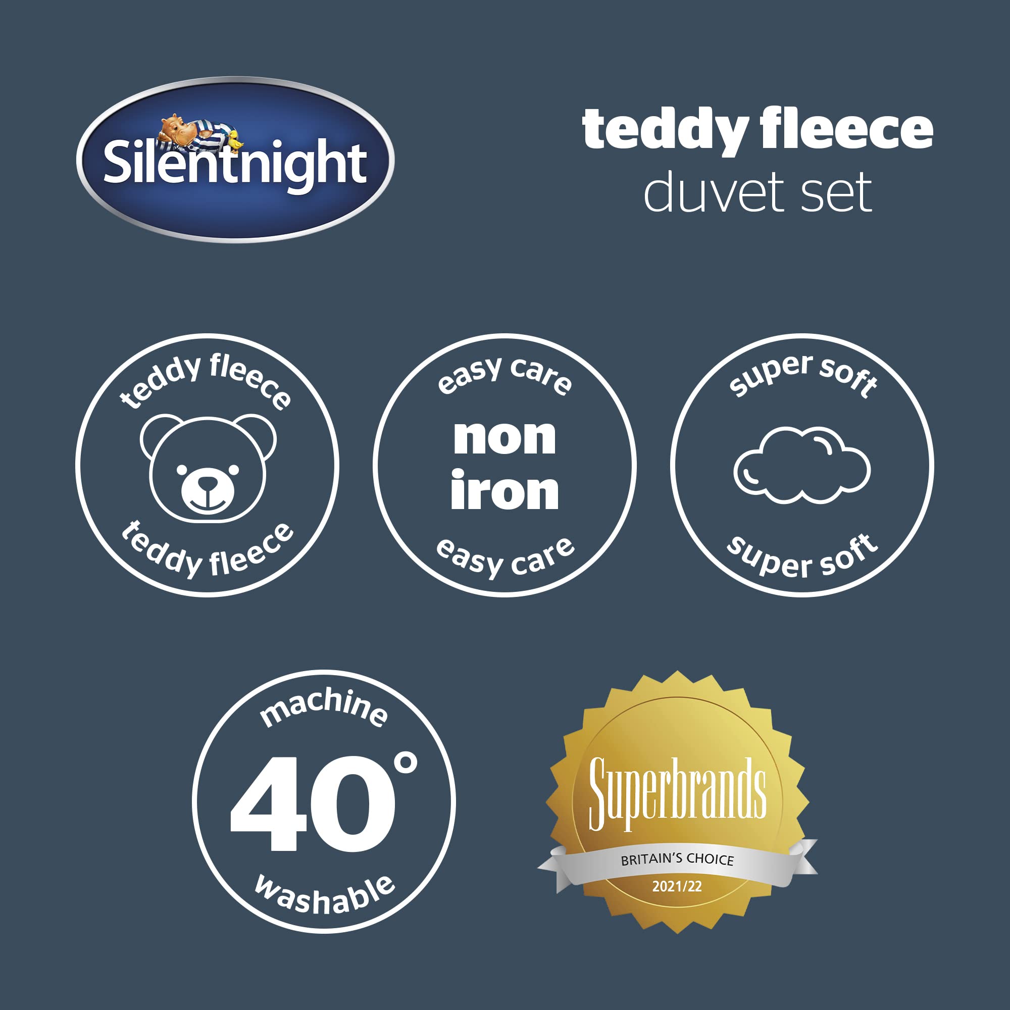 Silentnight Teddy Fleece Duvet Set - Single Size | Silver | 100% Polyester 7