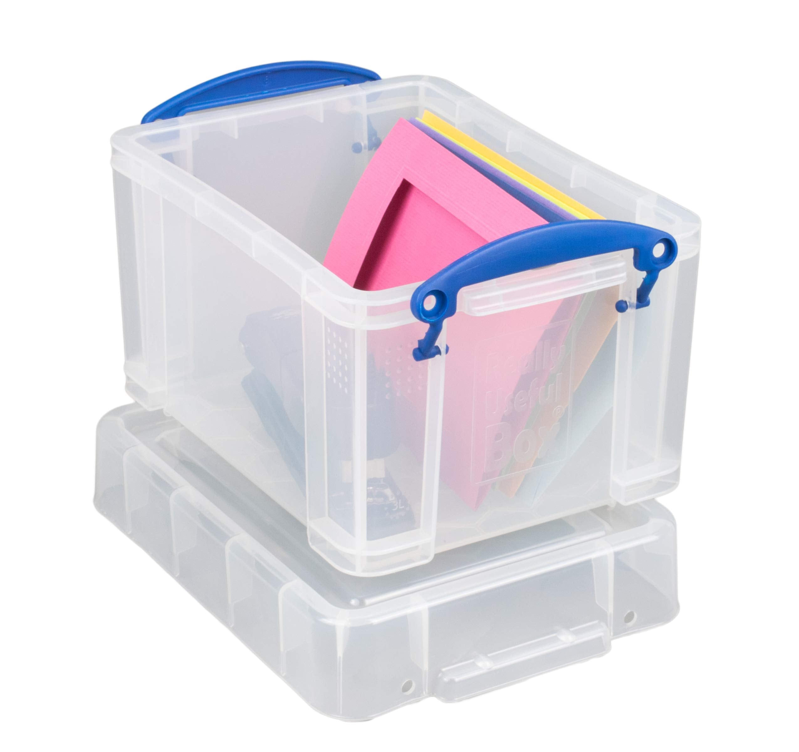 Really Useful Box Plastic Storage Box - 3 Litre Capacity, Clear, Pack of 4 | Stackable 7