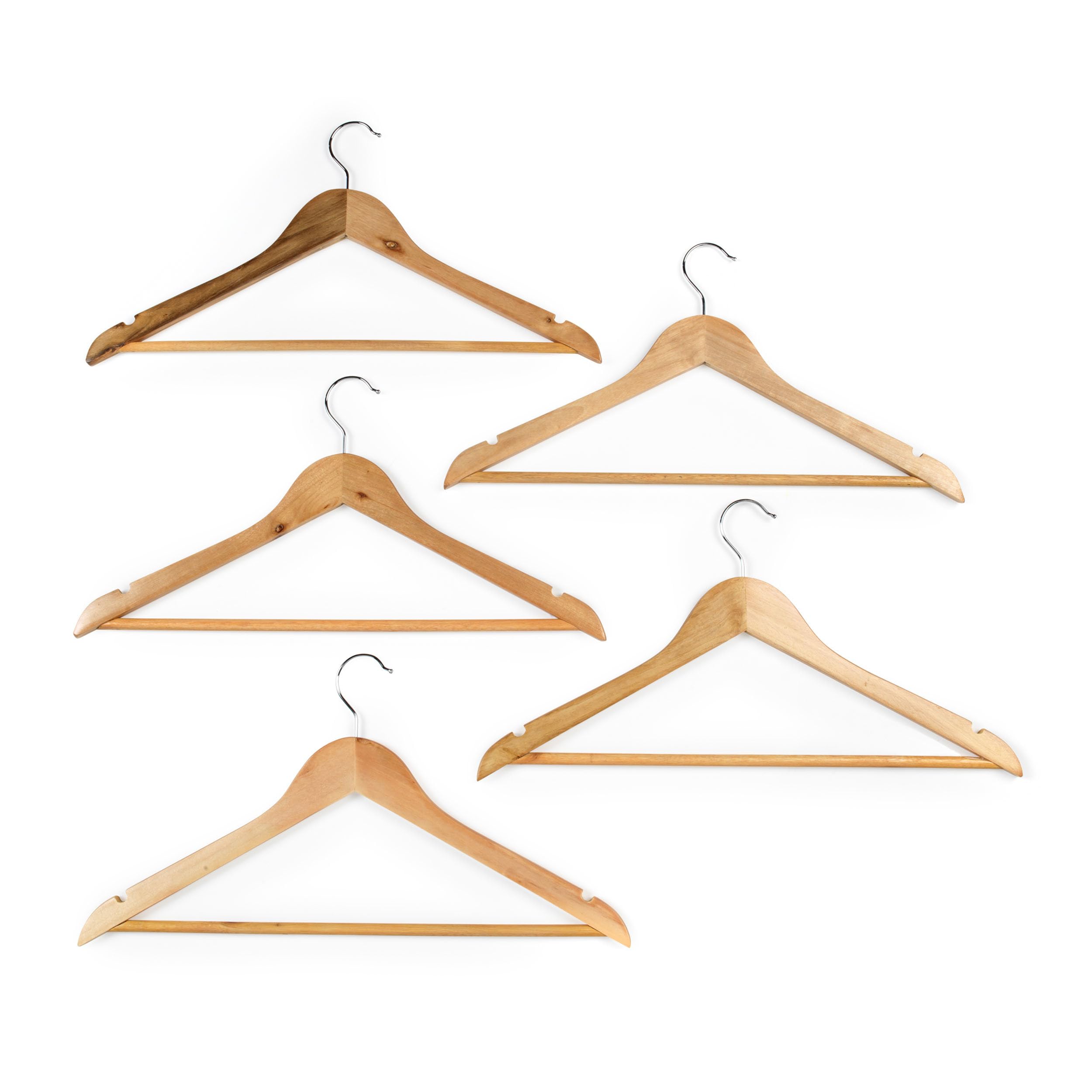 Beldray Wooden Clothes Hangers - Pack of 5 Suit Hangers with Trouser Bar | FSC-Certified Wood