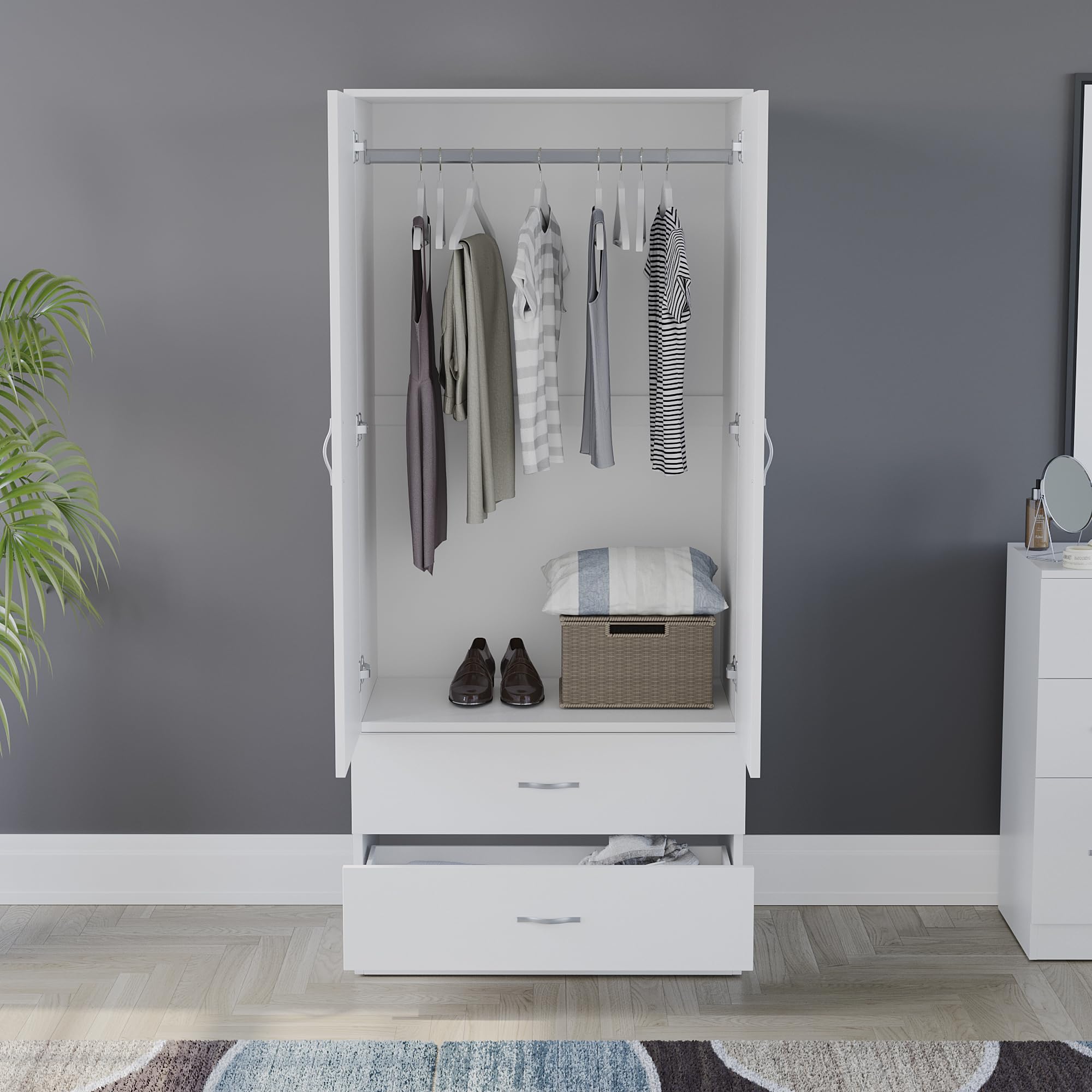 Vida Designs Riano 2 Door 2 Drawer Wardrobe - Engineered Wood, White Finish | H170 x W76 x D47 cm 4