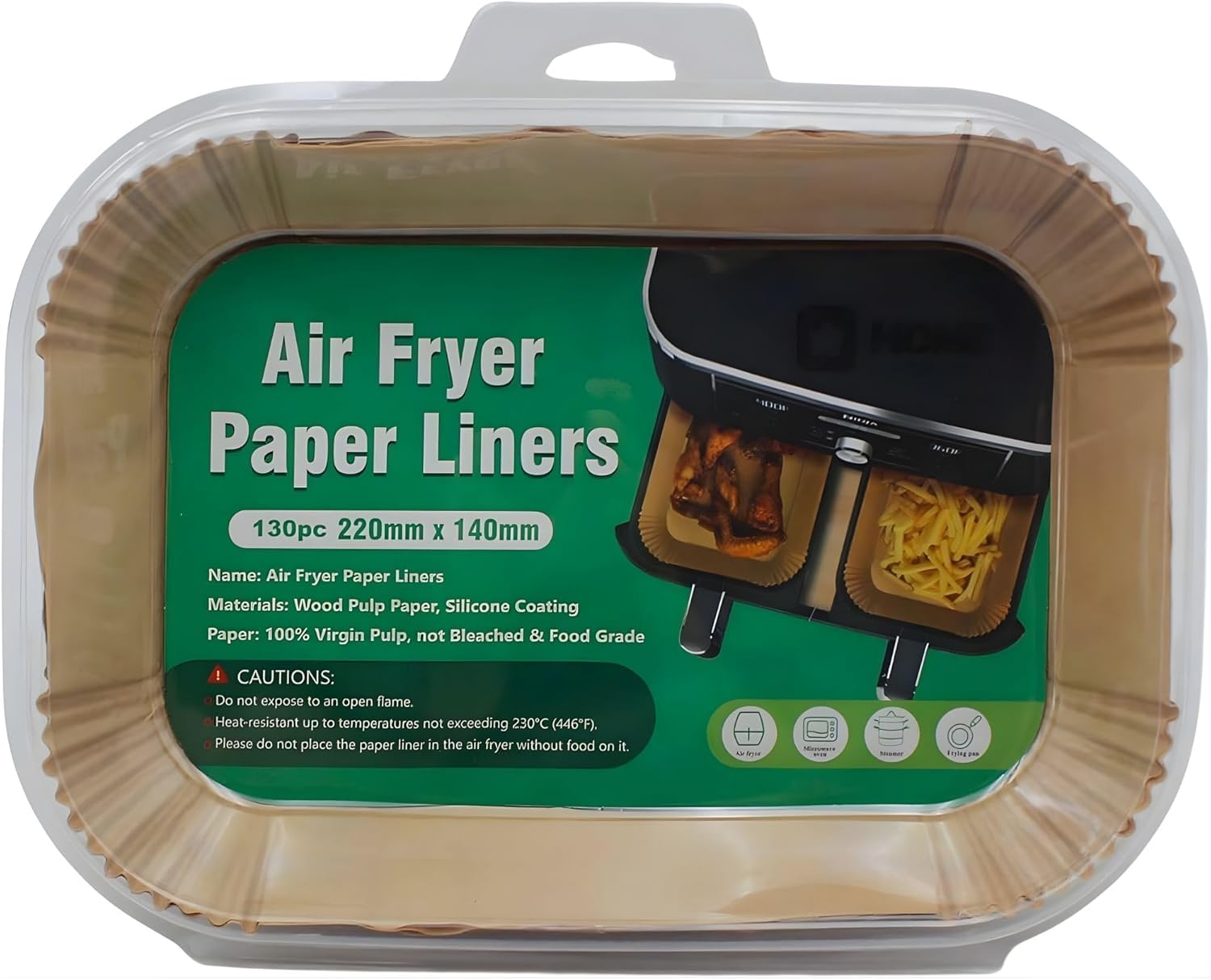 Home Source Air Fryer Parchment Paper Liners - 130 Pack Rectangular 22 x 14cm Sheets 1