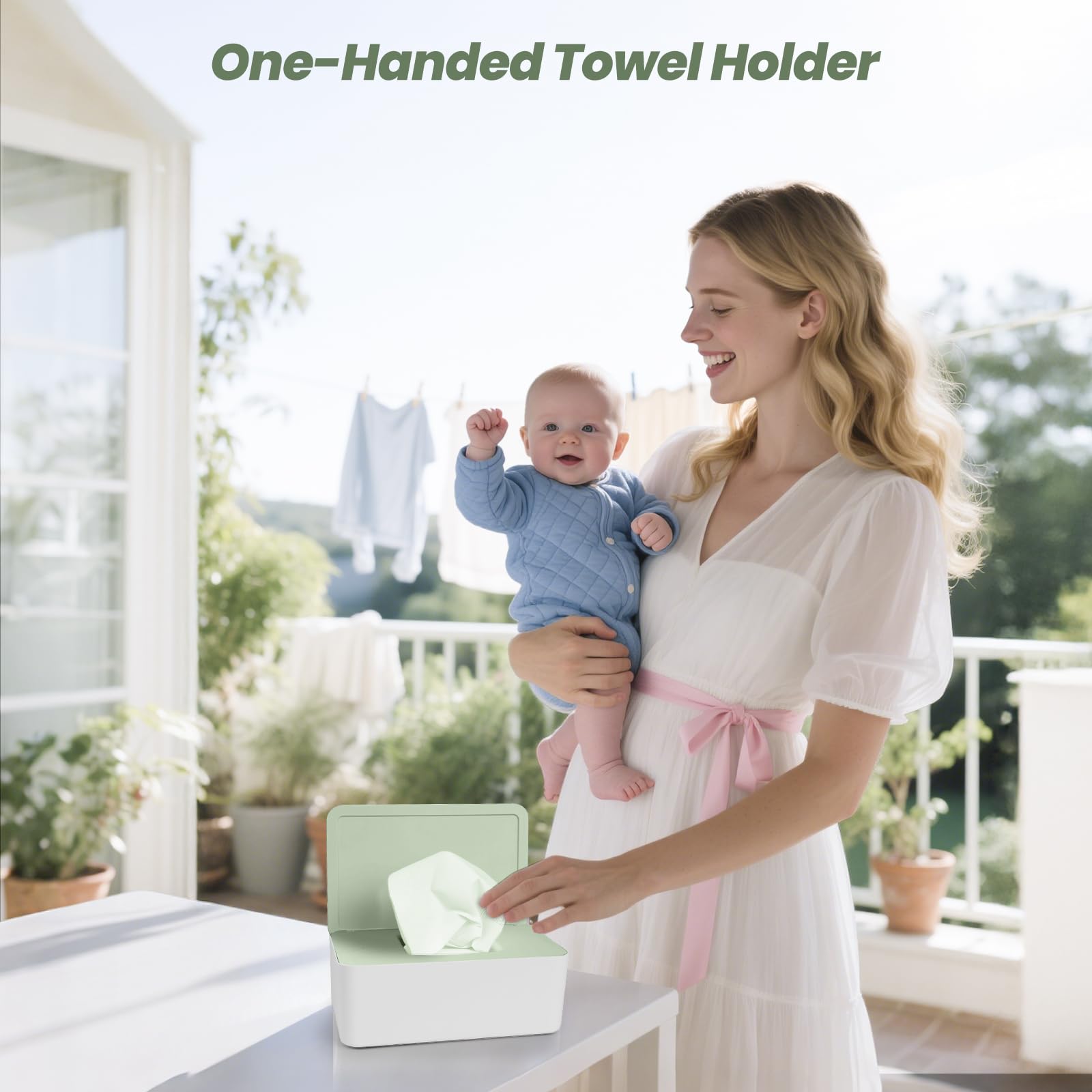 Vonsera Wet Wipes Dispenser Box - 100 Wipe Capacity | PP Plastic | White/Green Cap 5