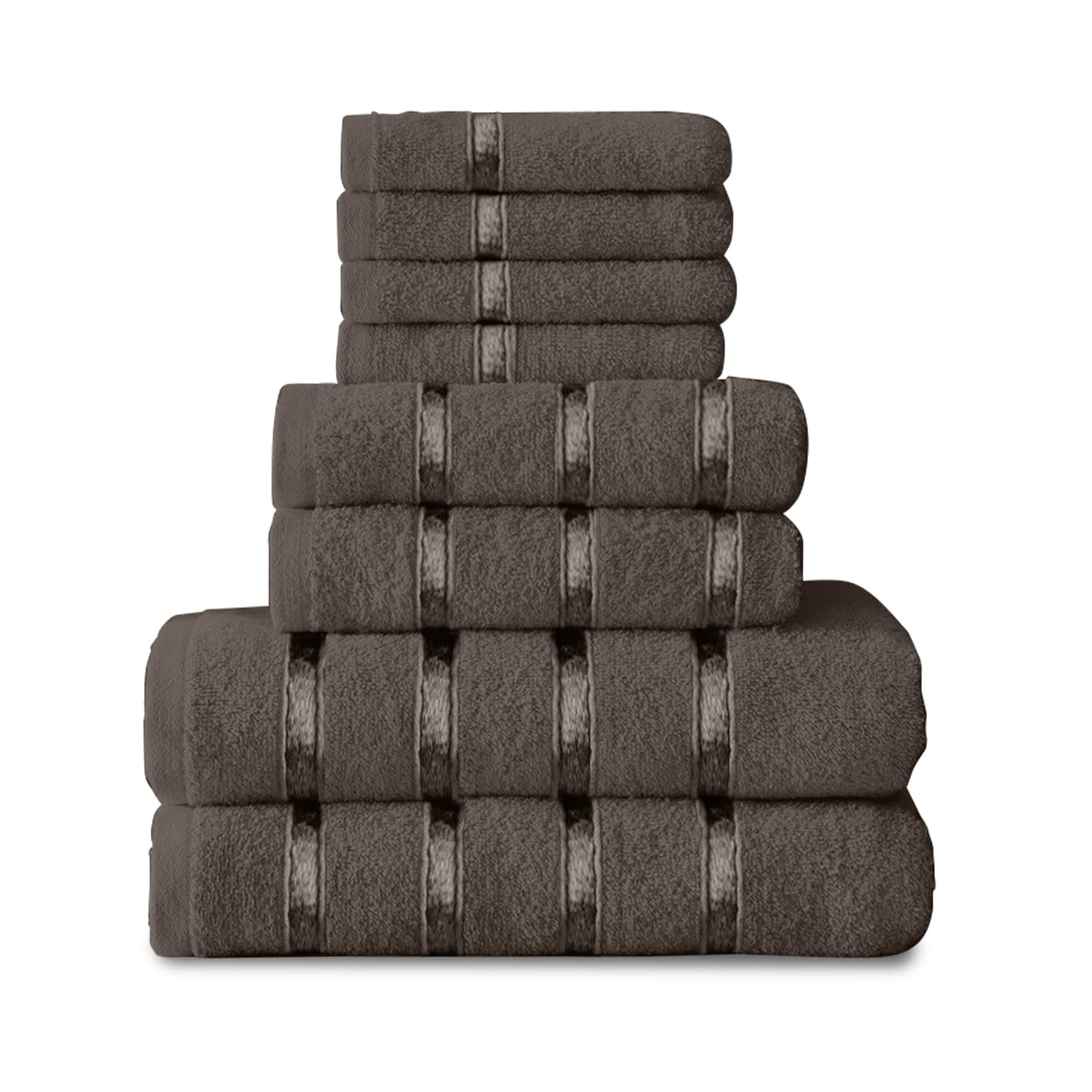 GC GAVENO CAVAILIA 8 Piece Towel Set - 450 GSM Quick Dry Cotton | Dark Grey | 4 Face, 2 Hand, 2 Bath Towels 1