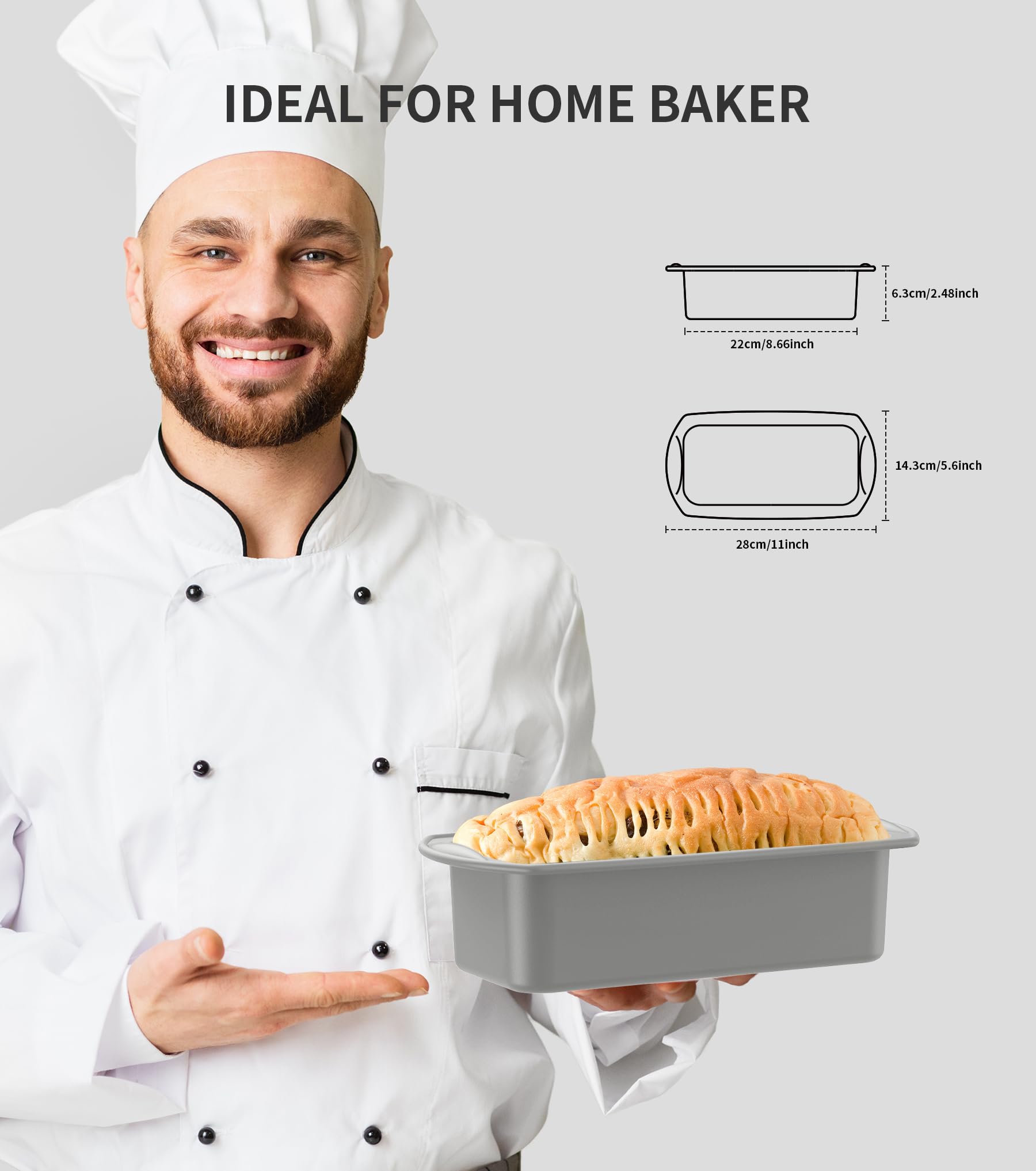 Ankway Silicone Loaf Tin with Dough Scraper, 2 Pack Non-Stick Bread Pans, Gray | Oven & Freezer Safe 4