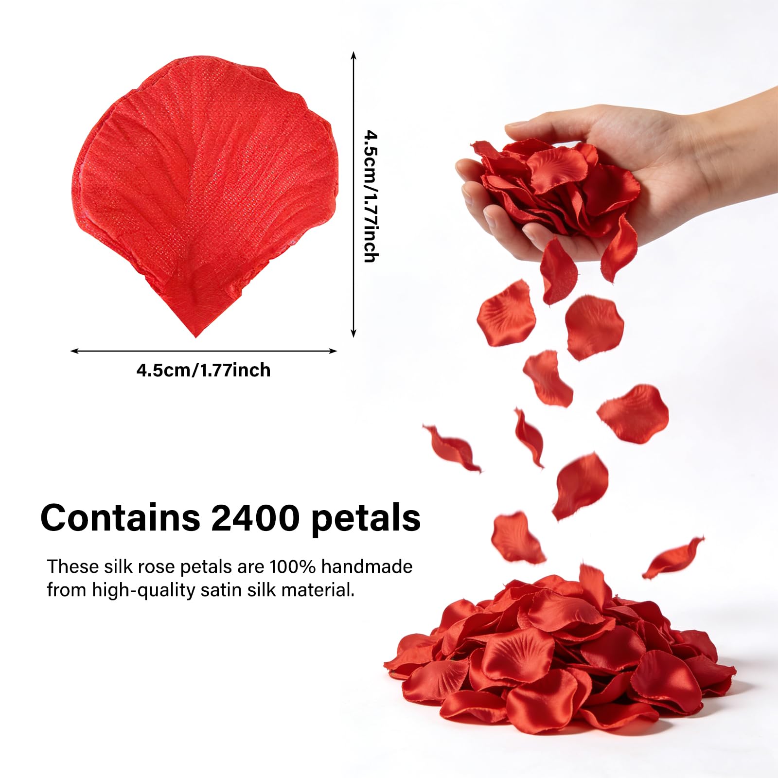 Muexoee Artificial Silk Rose Petals - 2400 Pack Red Petals for Weddings & Decor 2