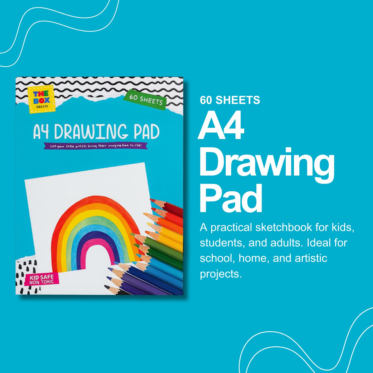 The Box A4 Drawing Pad - 60 Sheets Plain White Paper for Sketching & Doodling | Pencils & Crayons Compatible 2