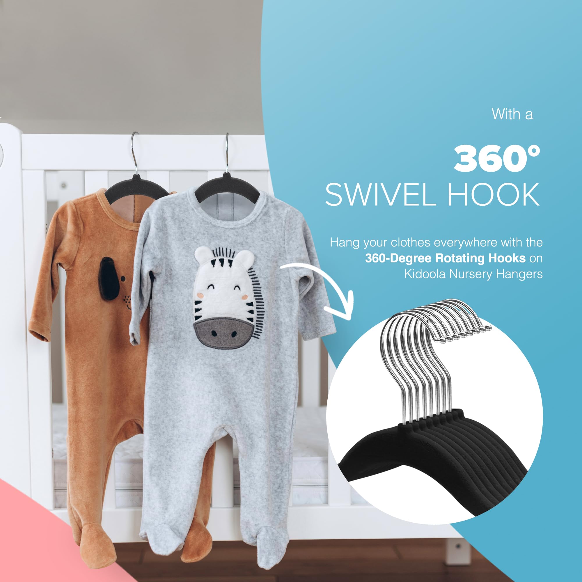 kidoola 20 Count Velvet Baby Hangers - Anti-Slip & Space-Saving for Newborn to 24 Months 5