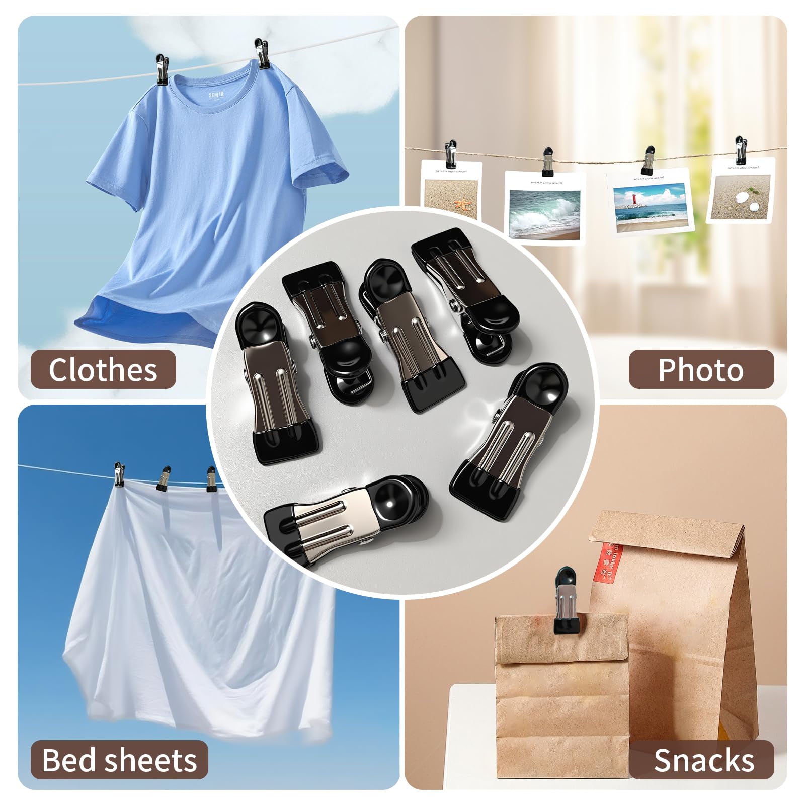 MOXYOY 20 Pcs Stainless Steel Clothes Pegs - Heavy Duty Grip | Rubber Coated Jaws | Black 7