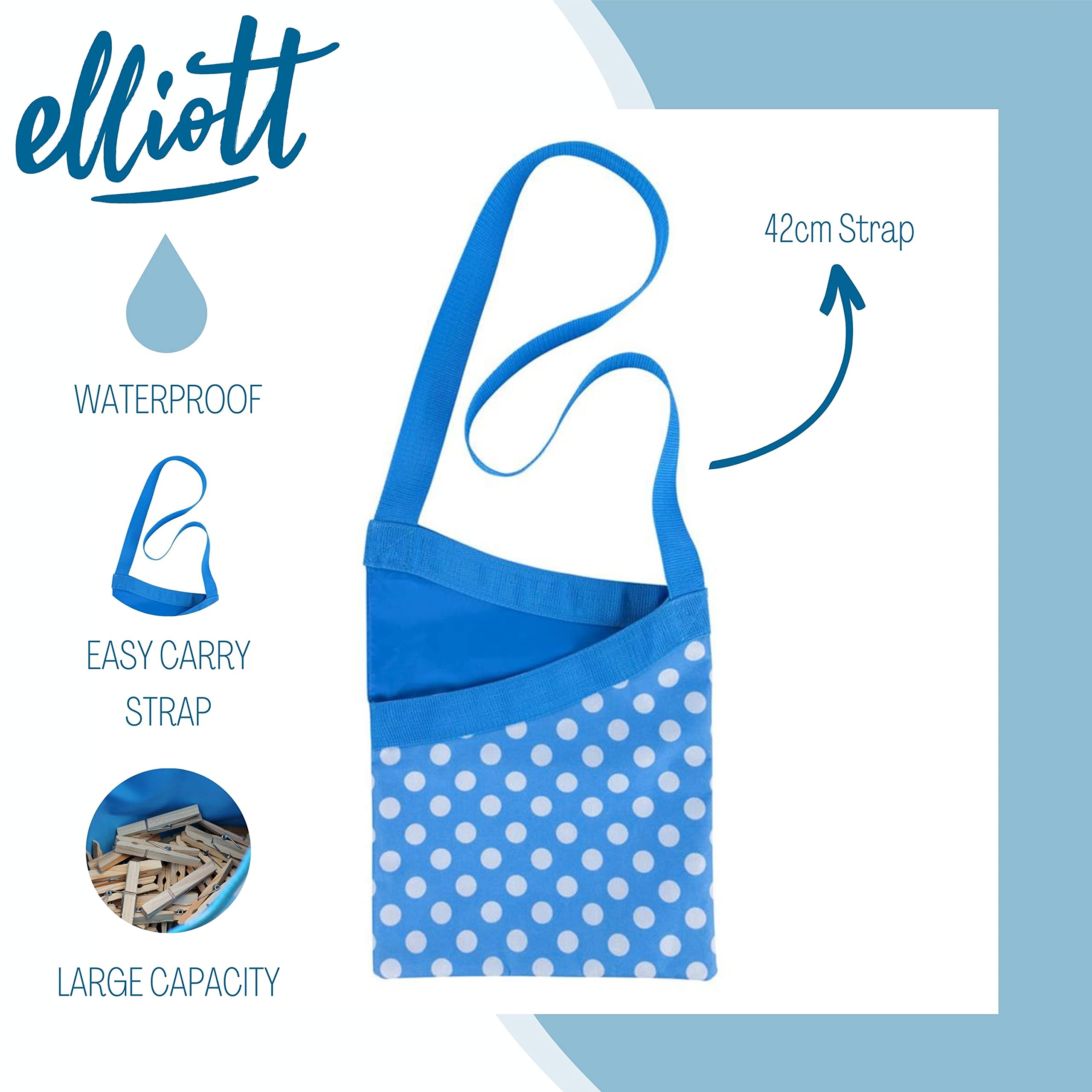 Elliott Large Peg Bag with Shoulder Strap | Water Resistant | Holds 72-108 Pegs | Blue Polkadot 4