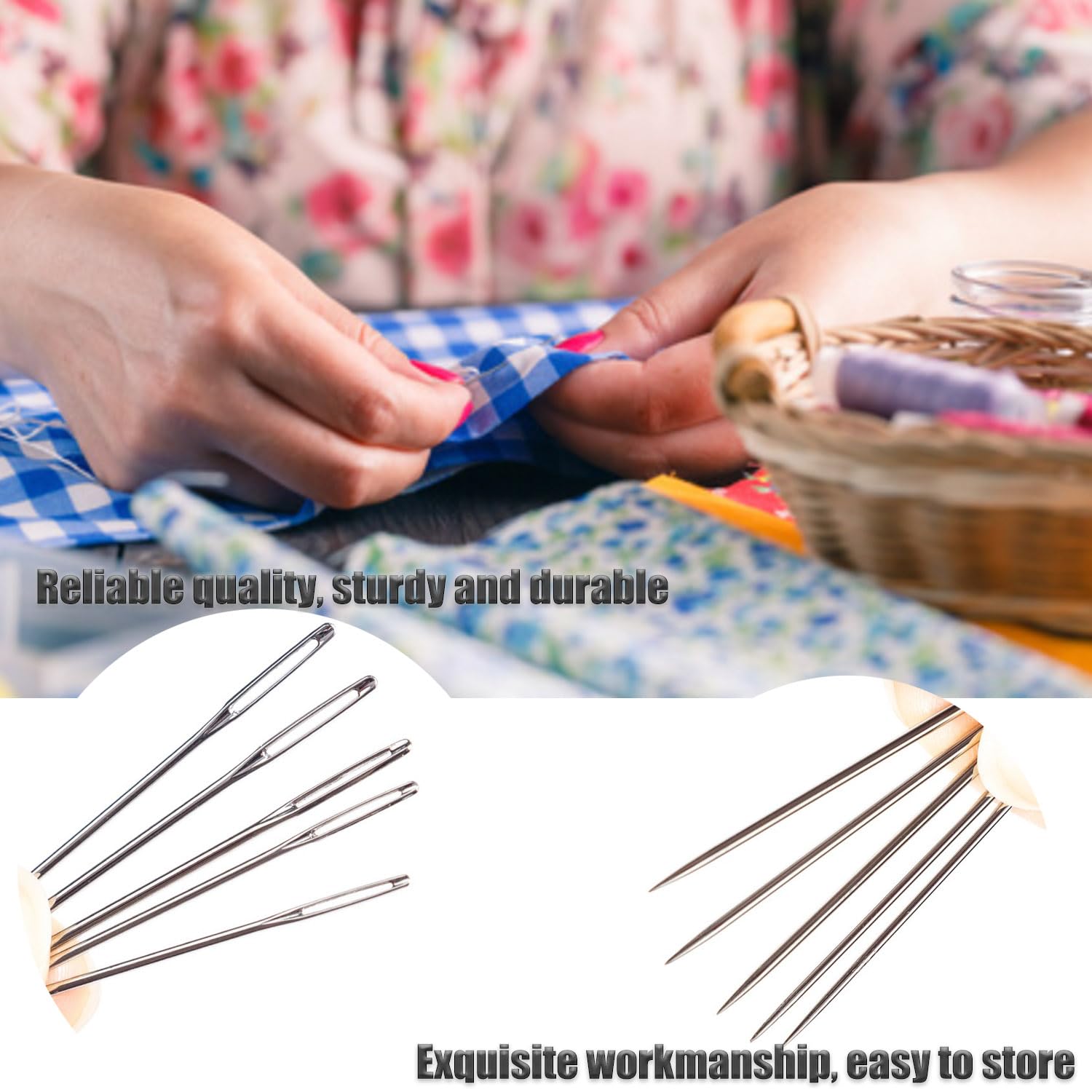 LauCentral 30 Pcs Large Eye Hand Sewing Needles Set | Stainless Steel | 5 Sizes | Includes Wooden Case 4