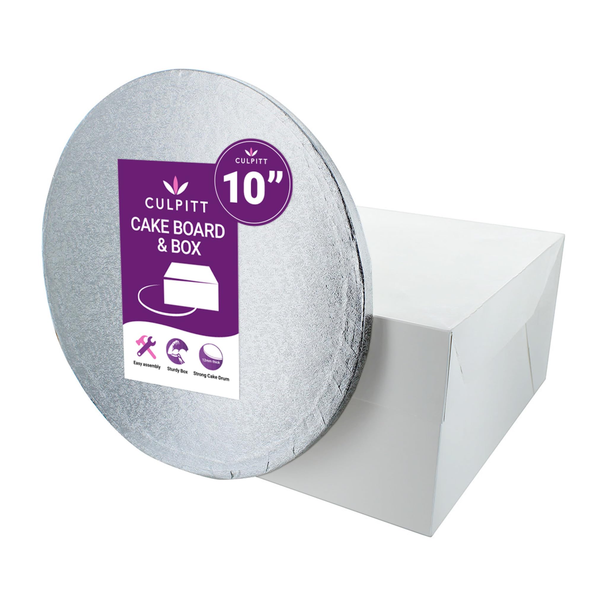 Culpitt Cake Box and Round Cake Drum Combo - 10 inch, 3 Pack | Sturdy Cardboard 3