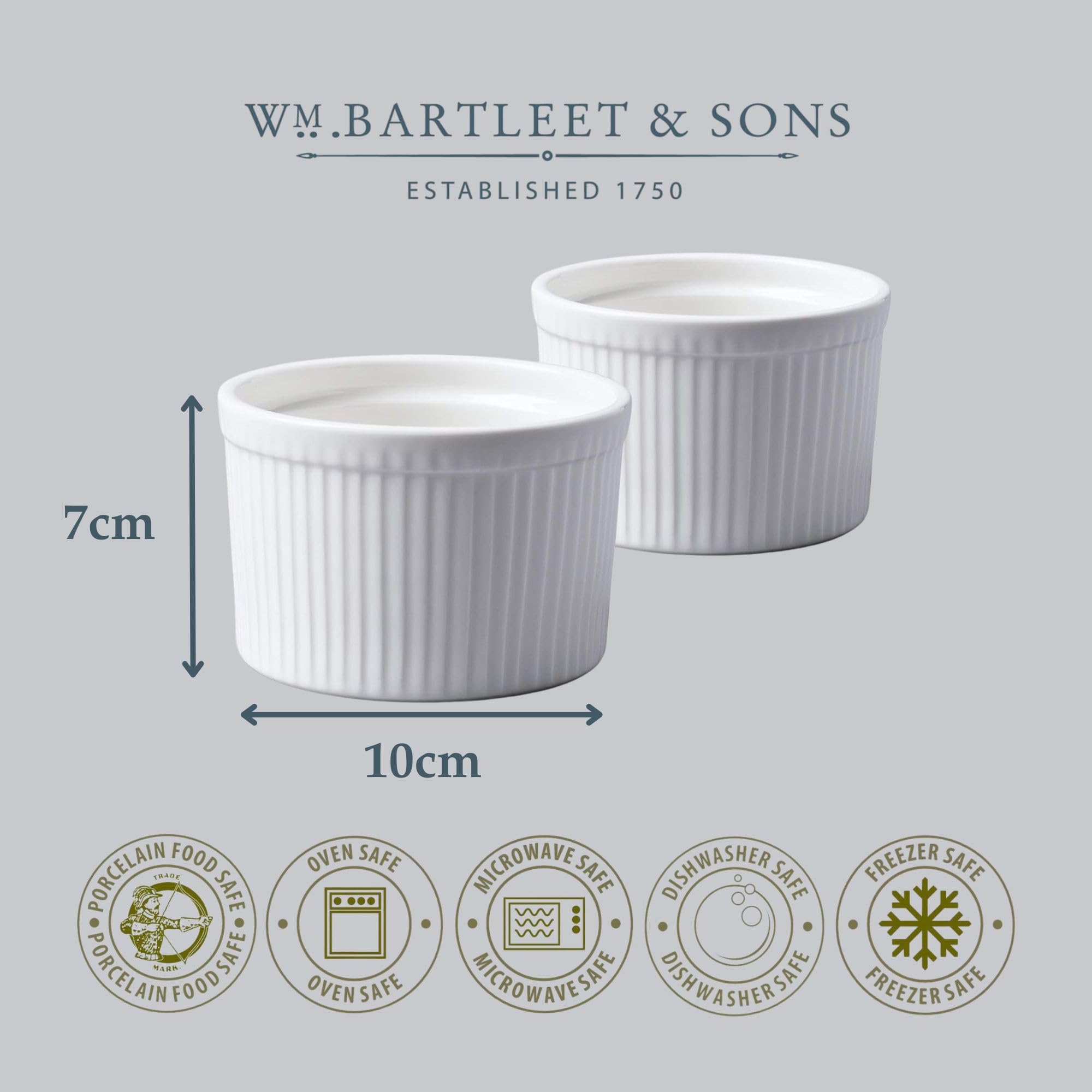 WM Bartleet & Sons 1750 Deep Porcelain Ramekins - Set of 2 | 10cm Diameter | Oven Safe 7