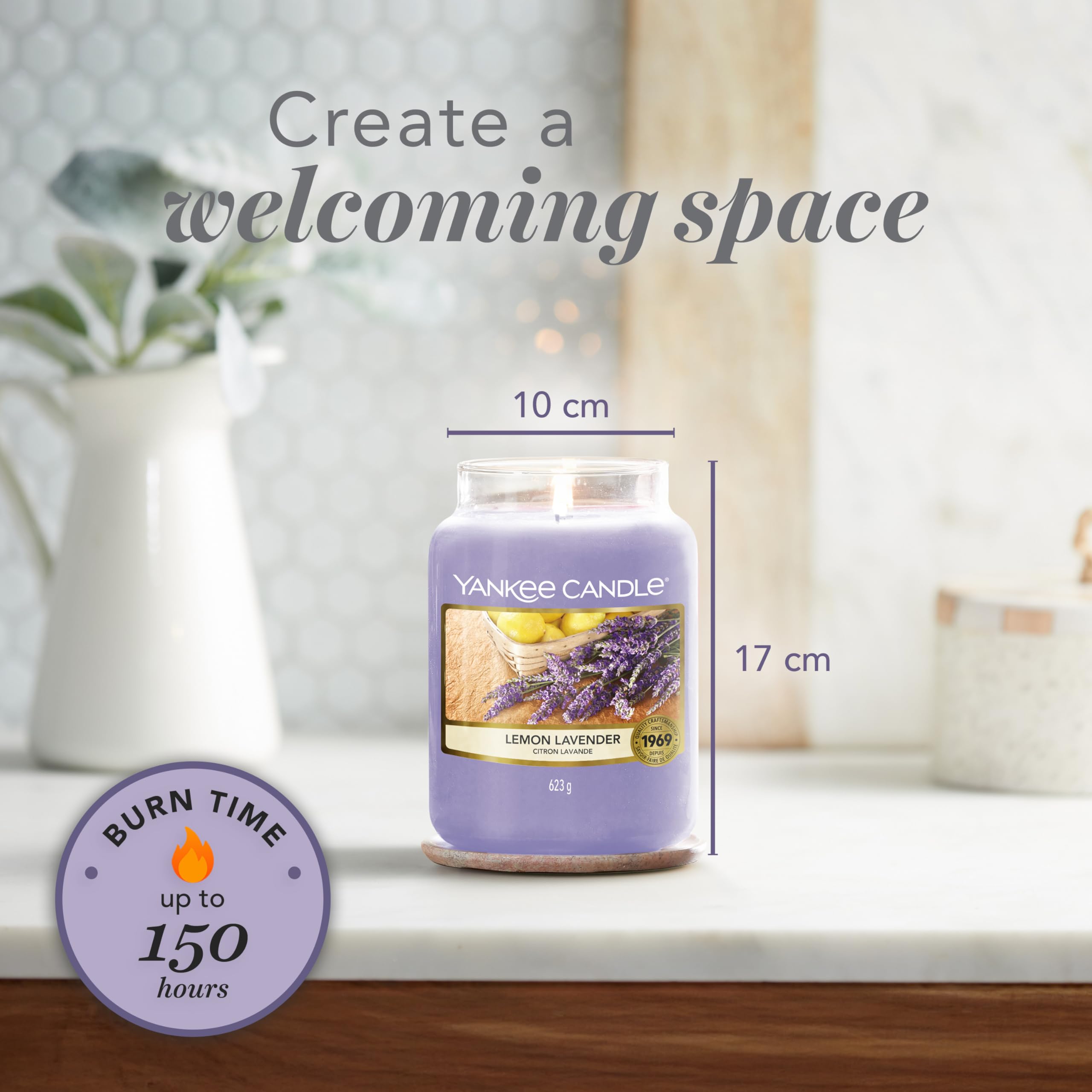 Yankee Candle Scented Candle - Lemon Lavender Large Jar | Up to 150 Hours Burn Time | Clean, Consistent Aroma 6