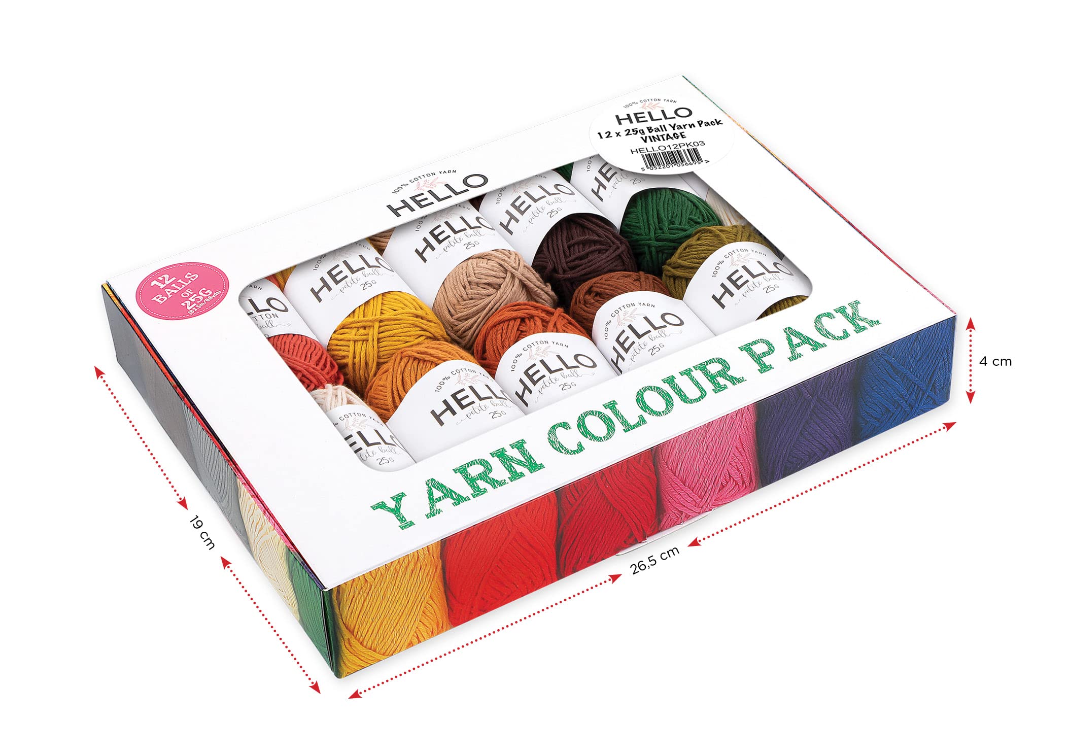 Hello Yarn 100% Cotton Yarn Pack - 12 Balls Vintage Color | Baby Sport Weight | 62.5m per Ball 3