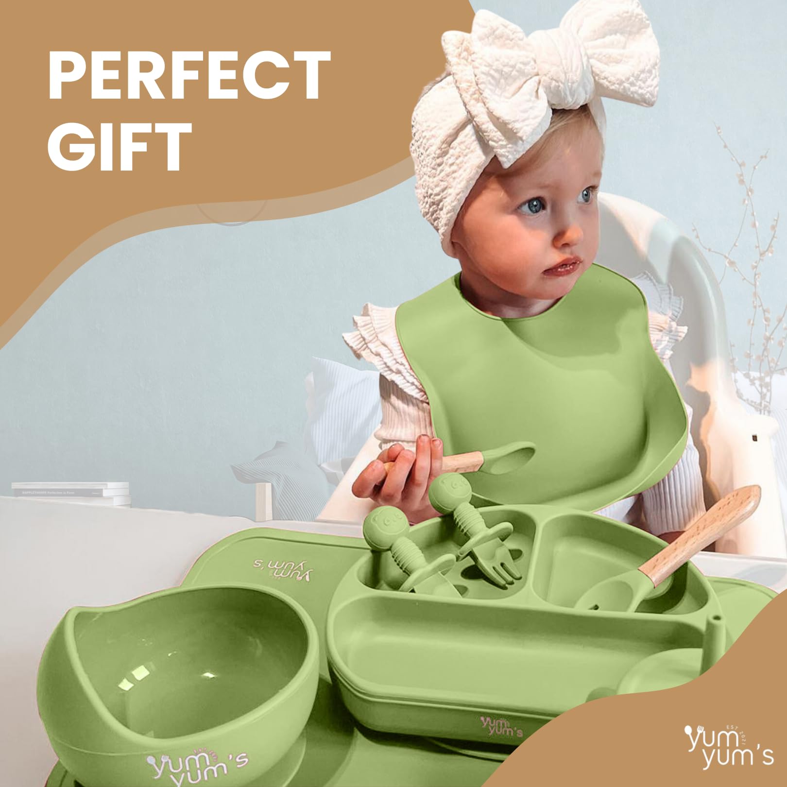 Yum Yum's Baby Weaning Set - 10 Pieces, Silicone, Mint Green | Promotes Self-Feeding 5