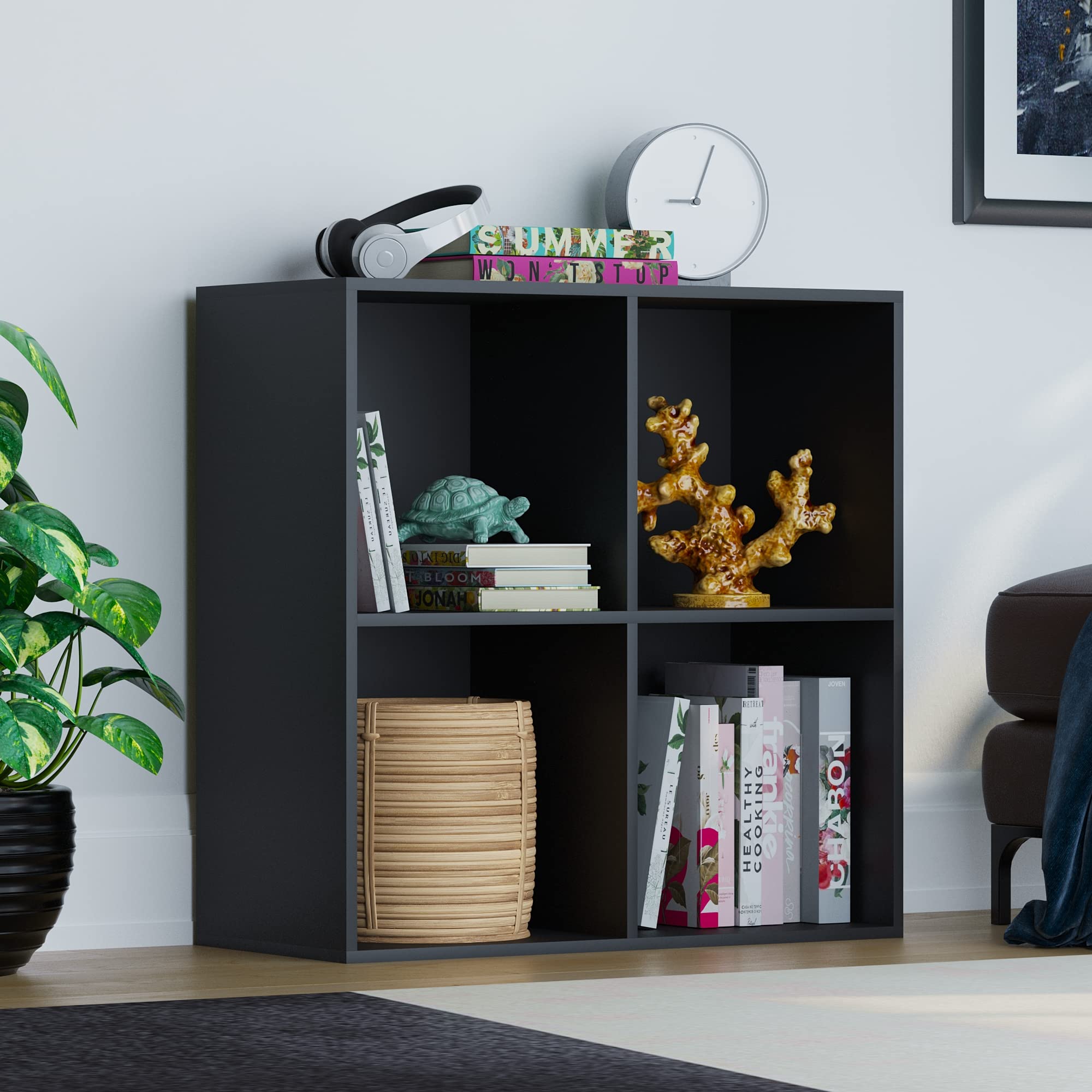 Vida Designs Durham Cube Bookcase - 4 Cube Storage | Black | MDF & Chipboard 1