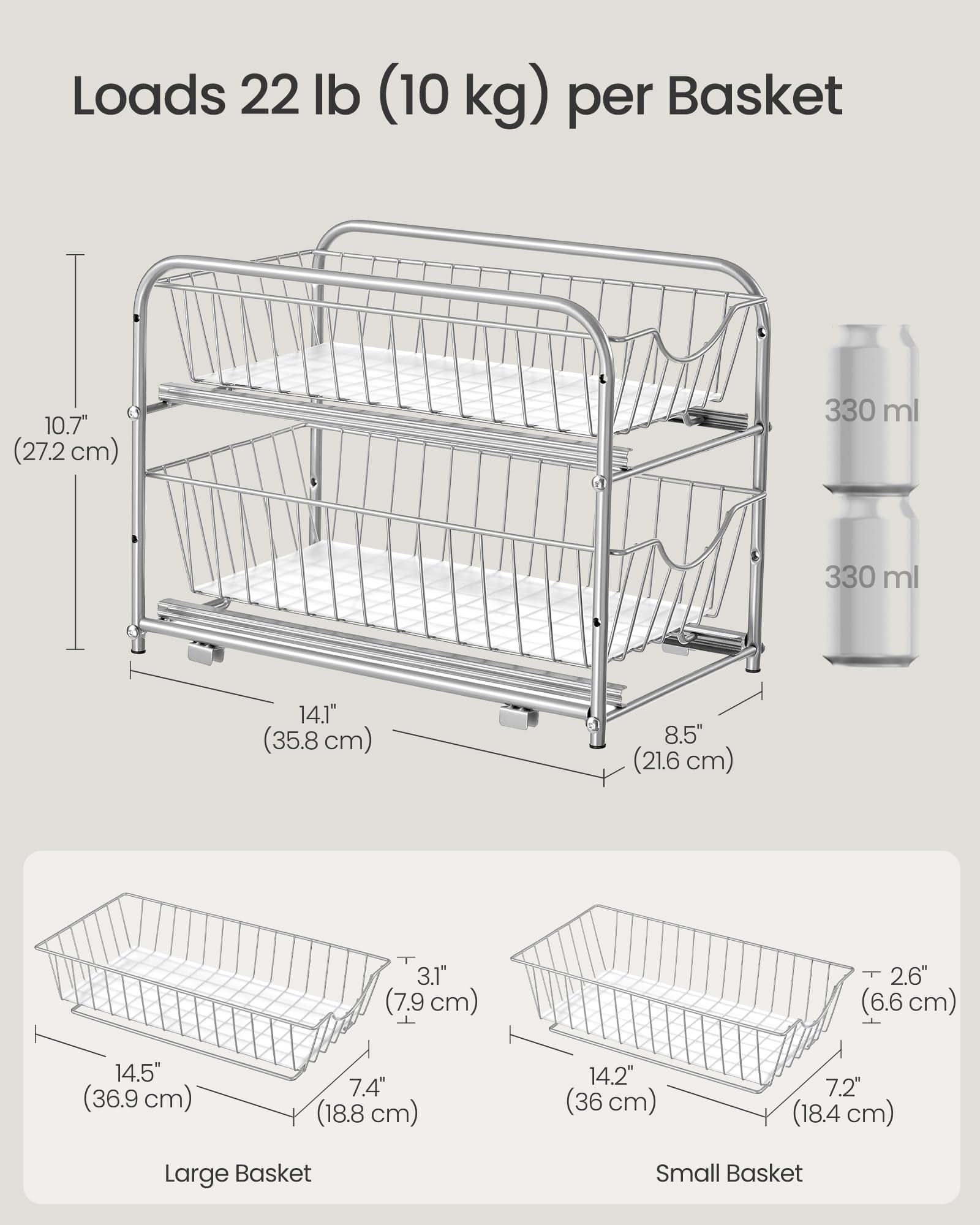 SONGMICS Set of 2 Under Sink Storage Organisers - 2-Tier, Adjustable, Rust-Resistant Steel 7