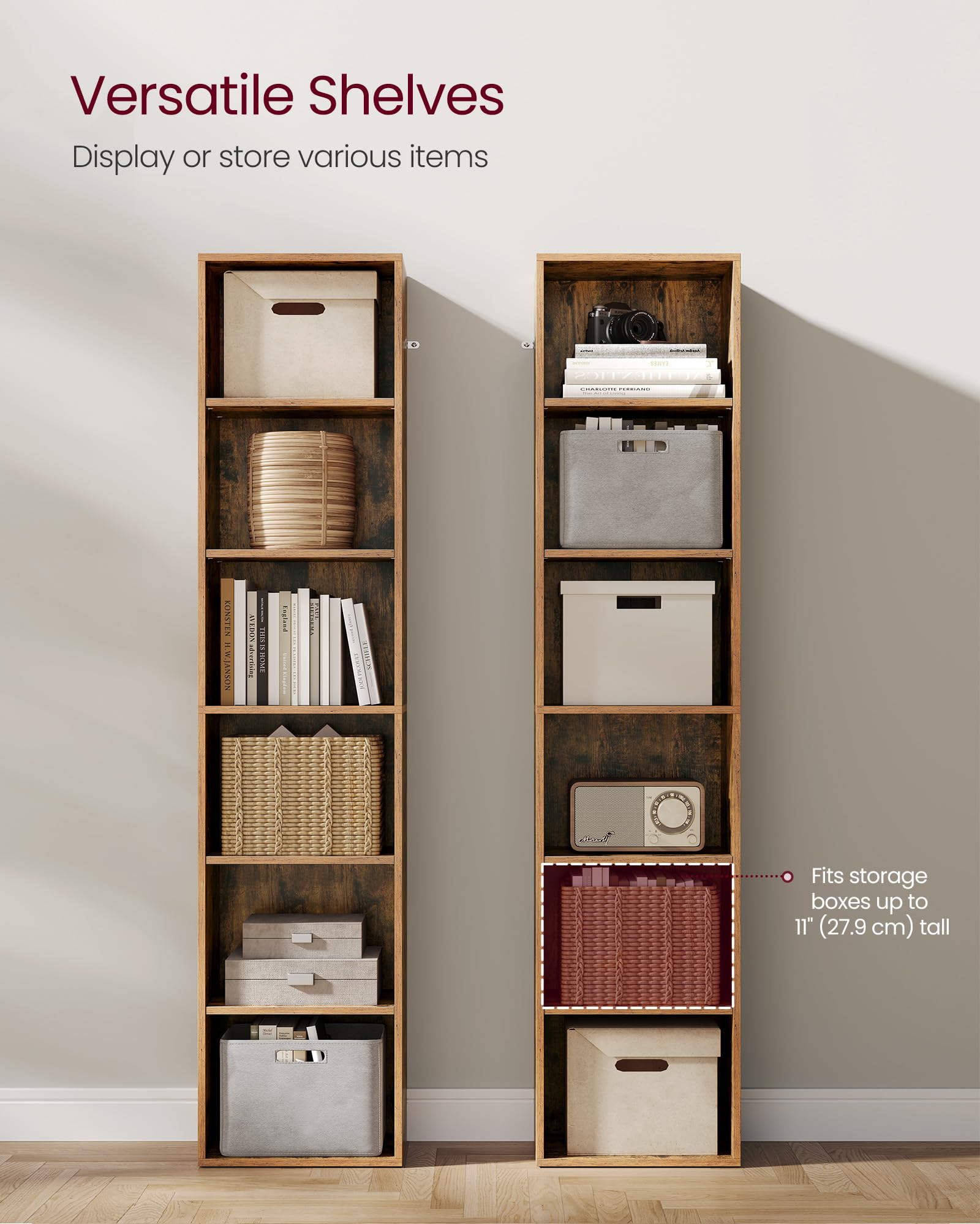 VASAGLE 6-Tier Open Storage Bookcase - Rustic Brown, Adjustable Shelves | 24 x 40 x 178.5 cm 4