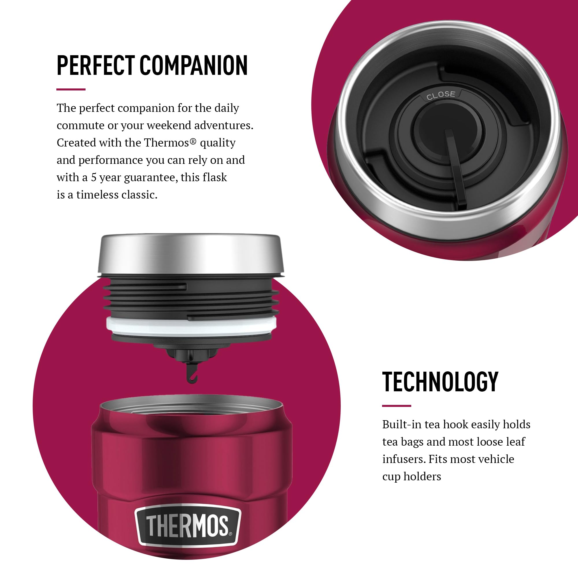 Thermos Stainless King Travel Tumbler - 470 ml Capacity | Keeps Hot 7 Hrs / Cold 18 Hrs | Raspberry 4