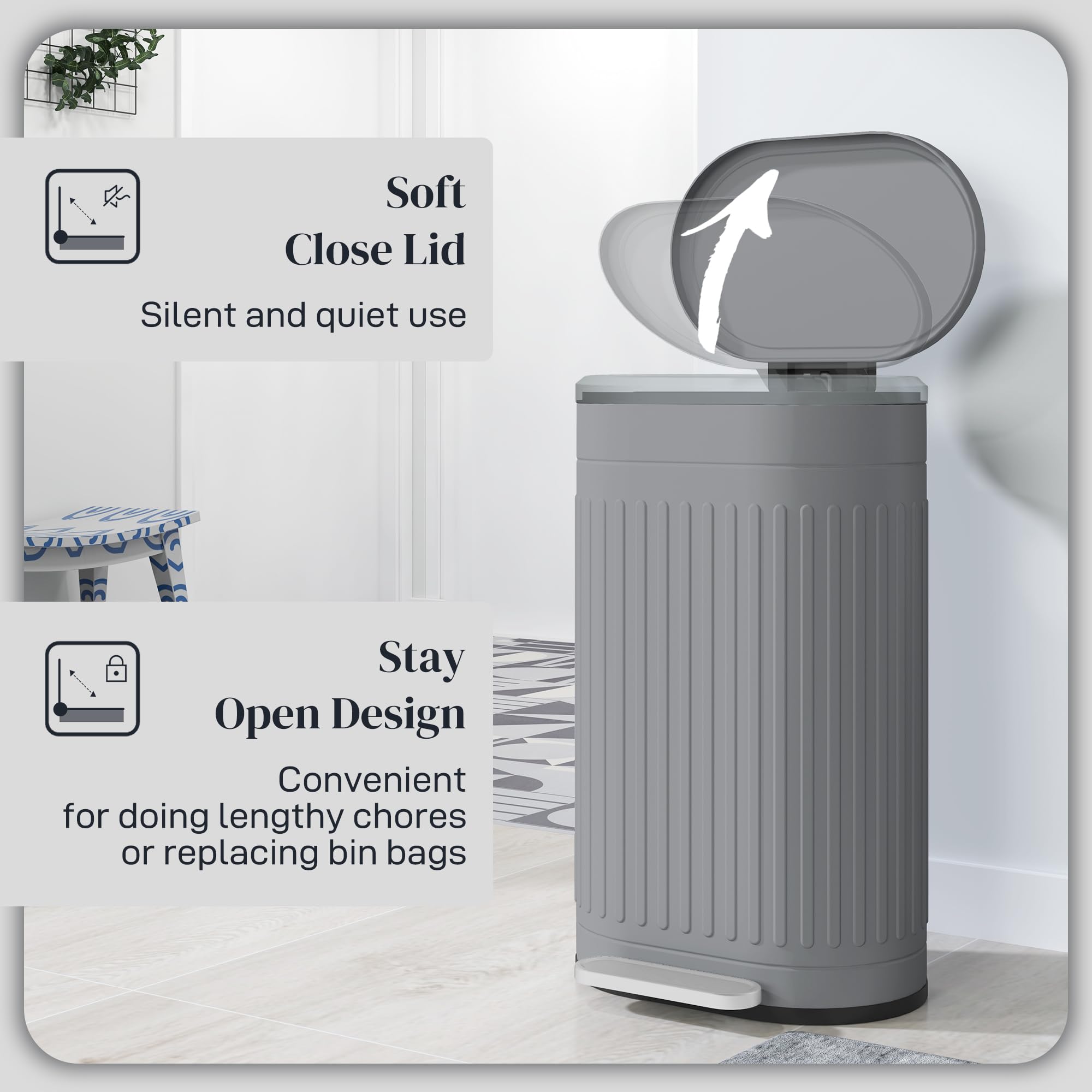 HOMCOM 30L Pedal Bin - Fingerprint-Proof Metal Kitchen Trash Can with Soft-Close Lid 4