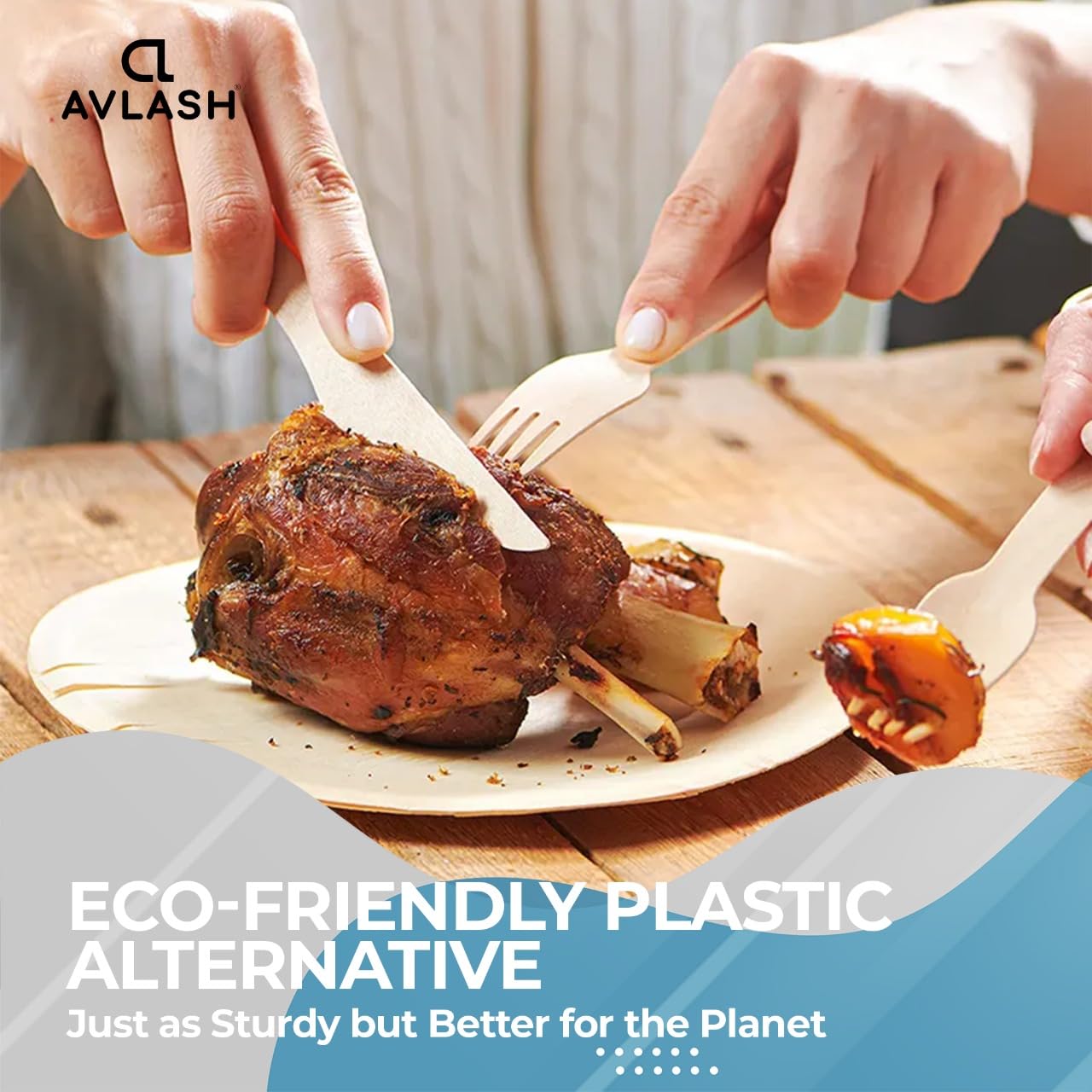 AVLASH Wooden Disposable Knives - Pack of 200, 6.25 Inch, Biodegradable Birchwood Cutlery 6