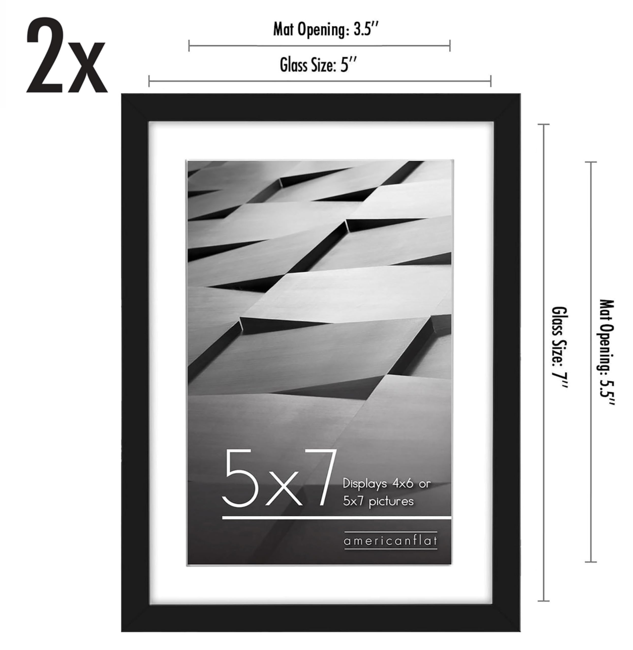 Americanflat Set of 2 Black 5x7 Photo Frames - Thin Border Wall & Tabletop Display