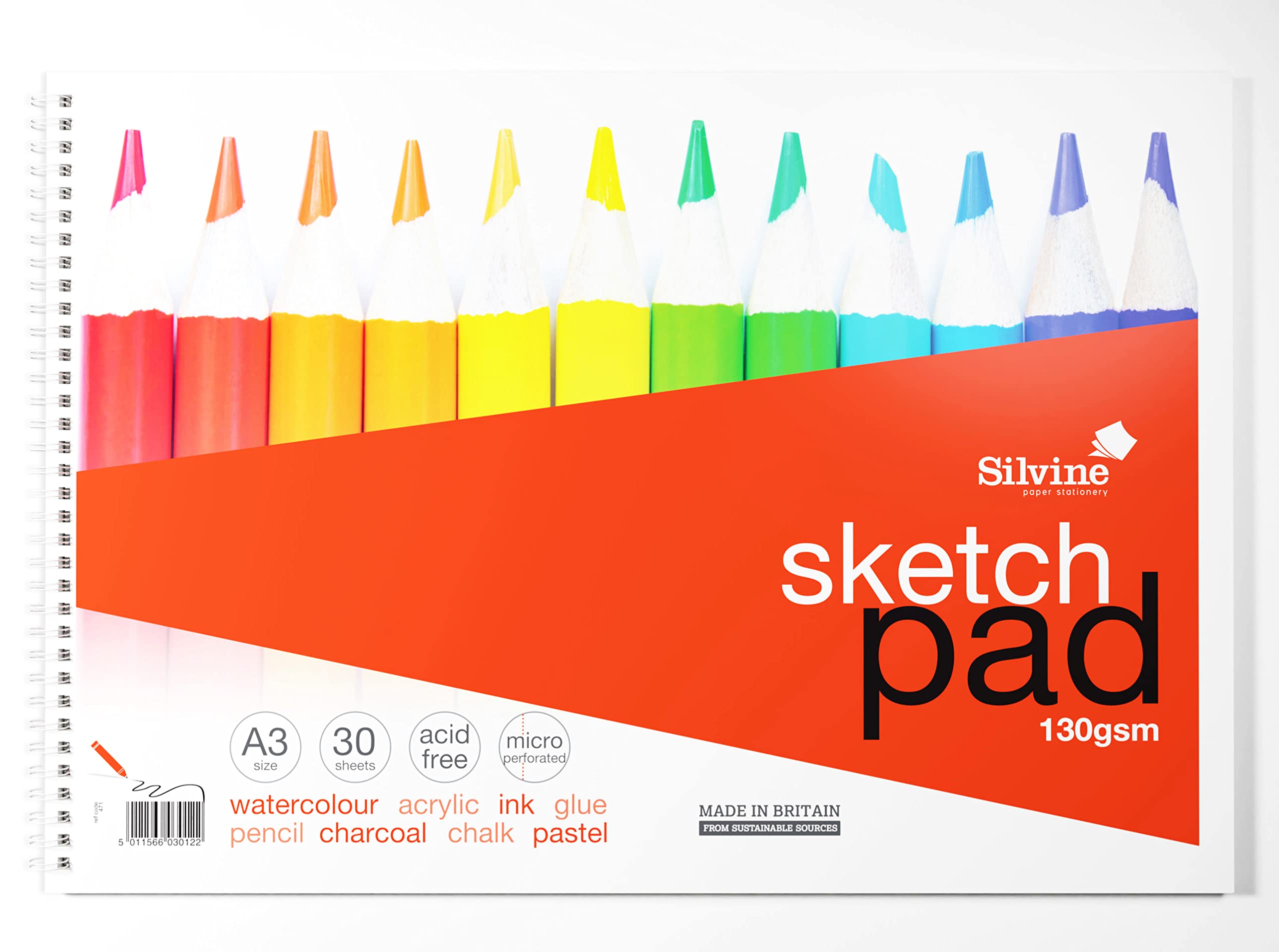 Silvine Sketch Pad - A3 Size | 130gsm Smooth Cartridge Paper | 30 Sheets 1