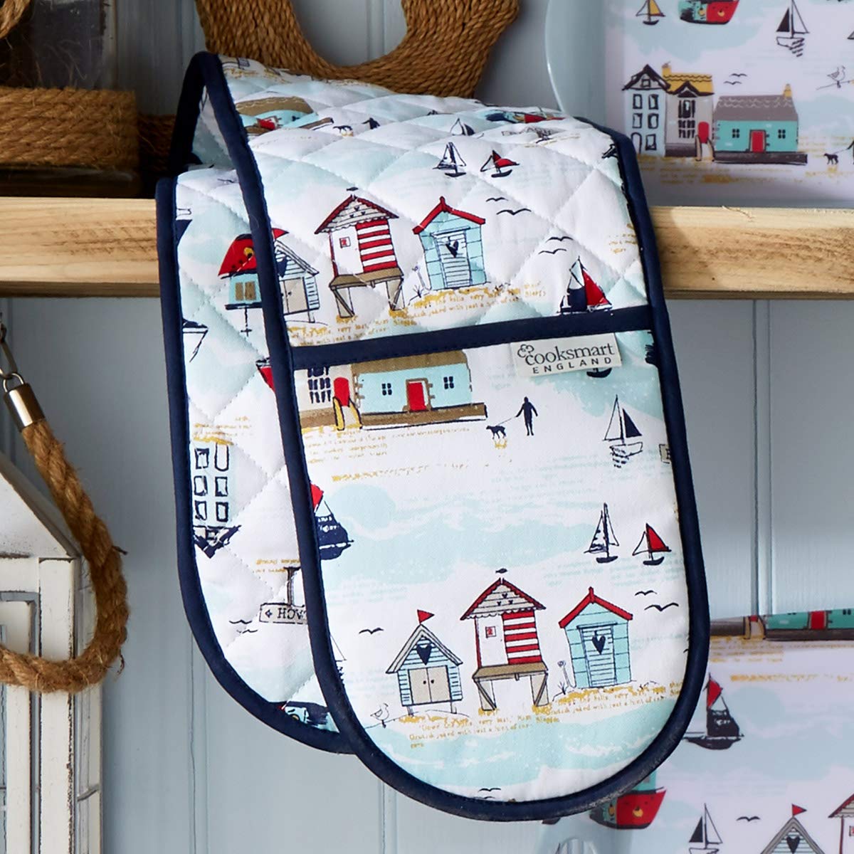 Cooksmart Double Oven Gloves - Heat Resistant Protection | 100% Cotton | Beside the Seaside 3