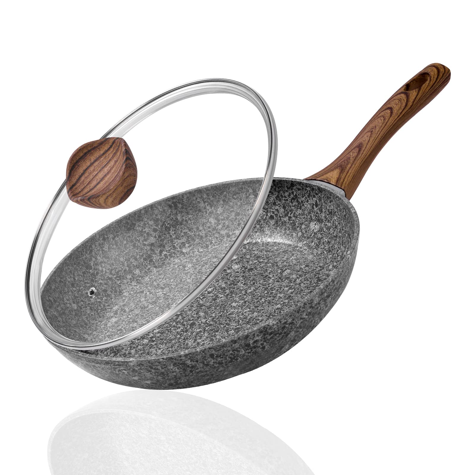 Rainberg 28CM Granite Nonstick Frying Pan with Lid | Induction Compatible Aluminium Alloy 8