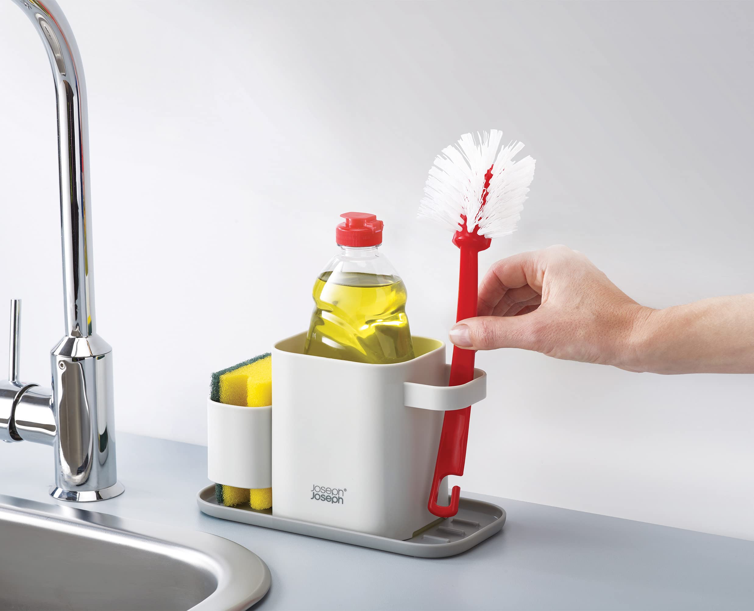 Joseph Joseph Duo Sink Tidy - Ventilated Sponge Holder & Brush Storage | Grey Plastic 5