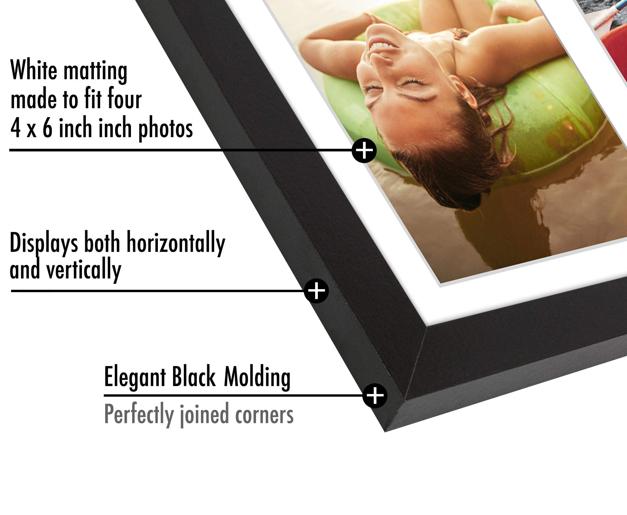Americanflat Signature Collection 8x20 Collage Photo Frame | Fits Four 4x6 Photos | Black Engineered Wood 3