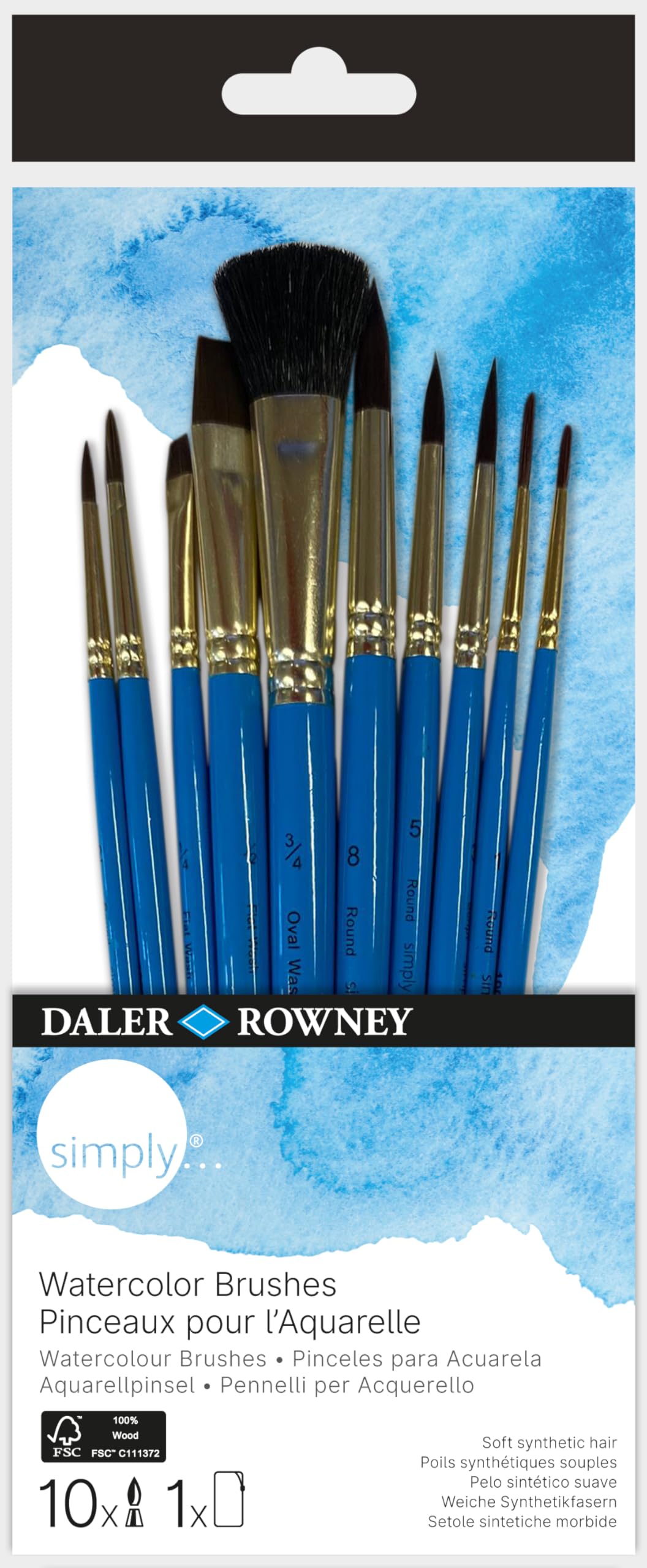Daler Rowney Simply Natural Pony Hair Watercolour Brush Set | Short Handle | Blue 1