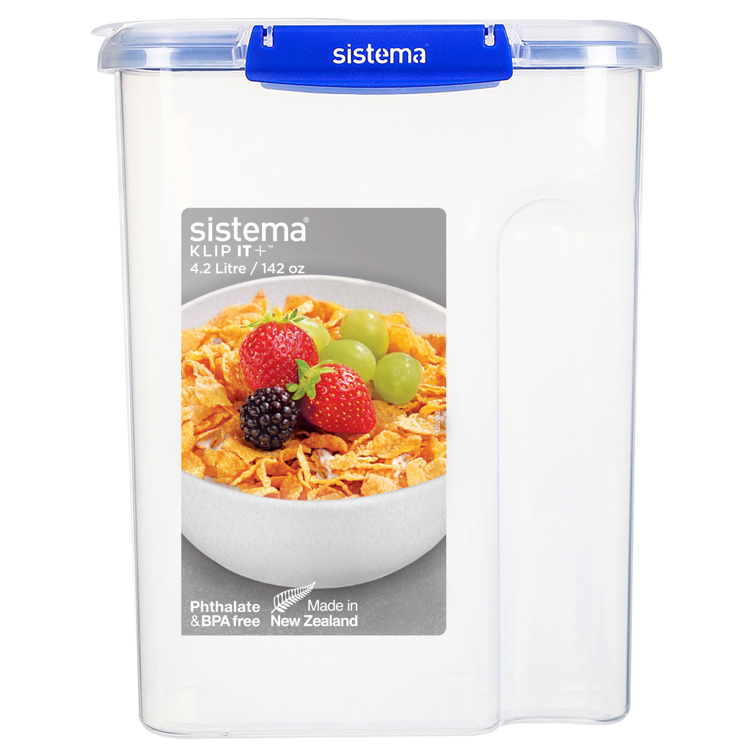 Sistema KLIP IT PLUS Cereal Container - Airtight Food Storage | 4.2 Litre Capacity | BPA-Free Plastic