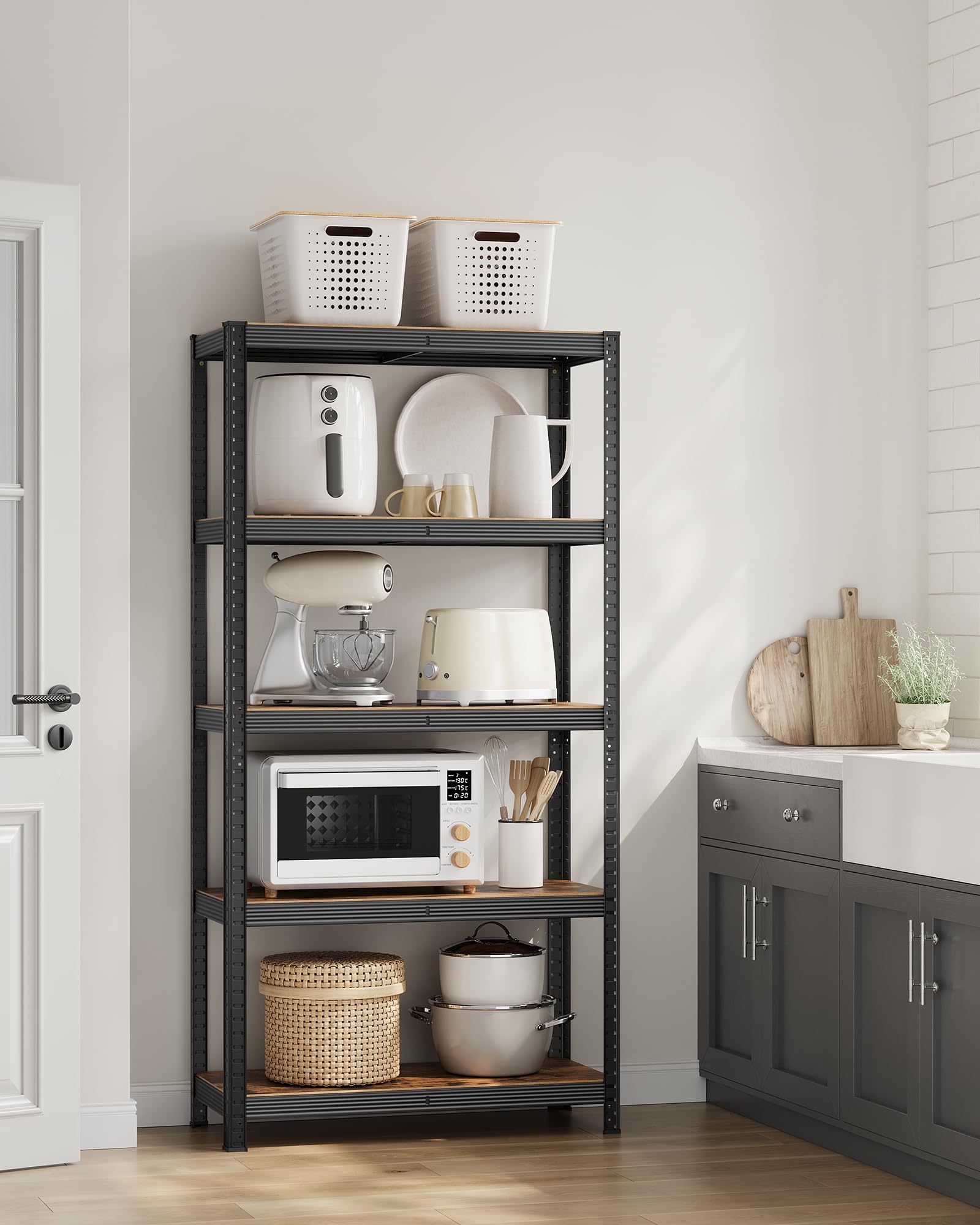 SONGMICS Set of 2 Shelving Units - 875 kg Total Capacity | Rustic Brown/Black | 40D x 90W x 180H cm