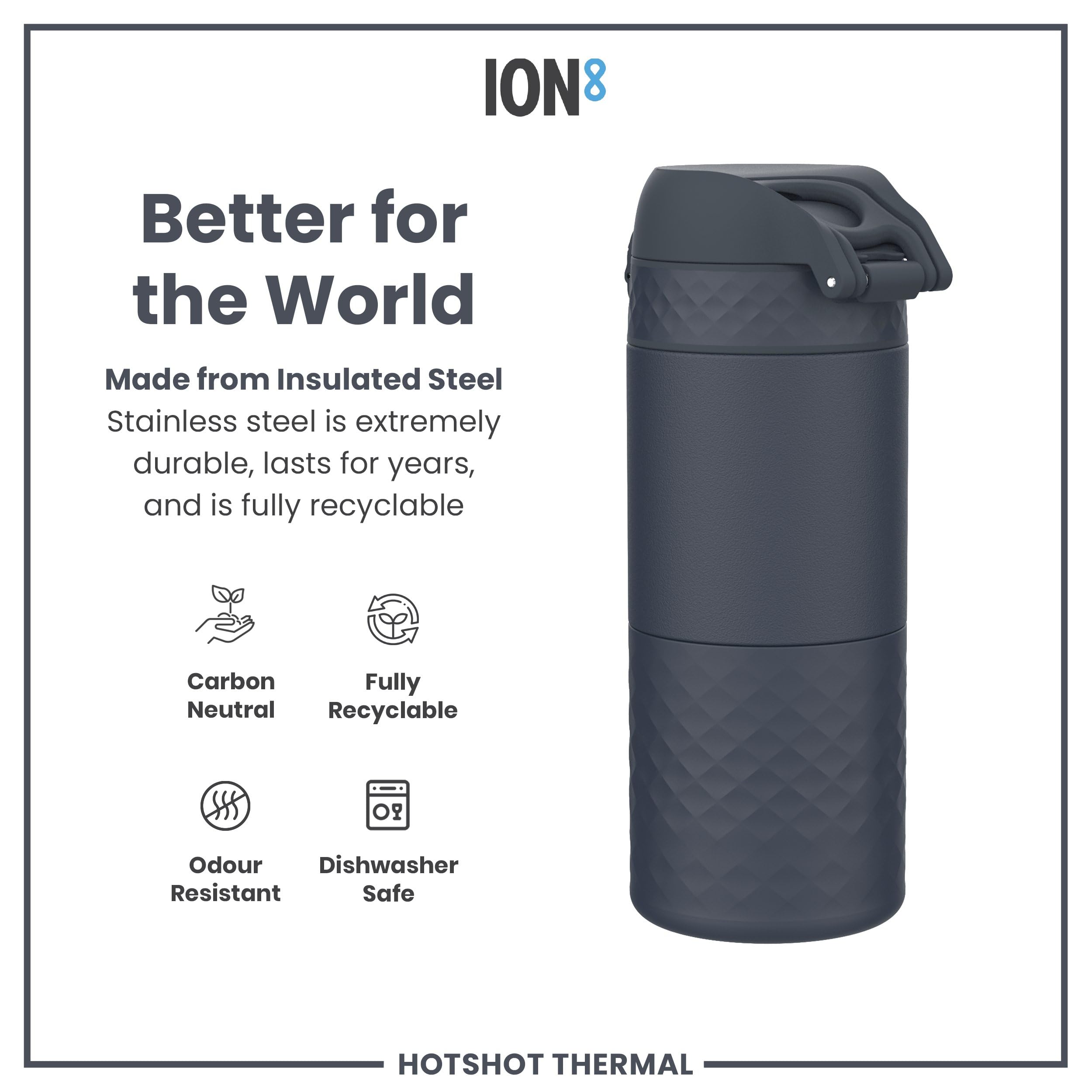 Ion8 Hotshot Insulated Travel Mug - 360 ml | Leak Proof | Ash Navy | Stainless Steel 7