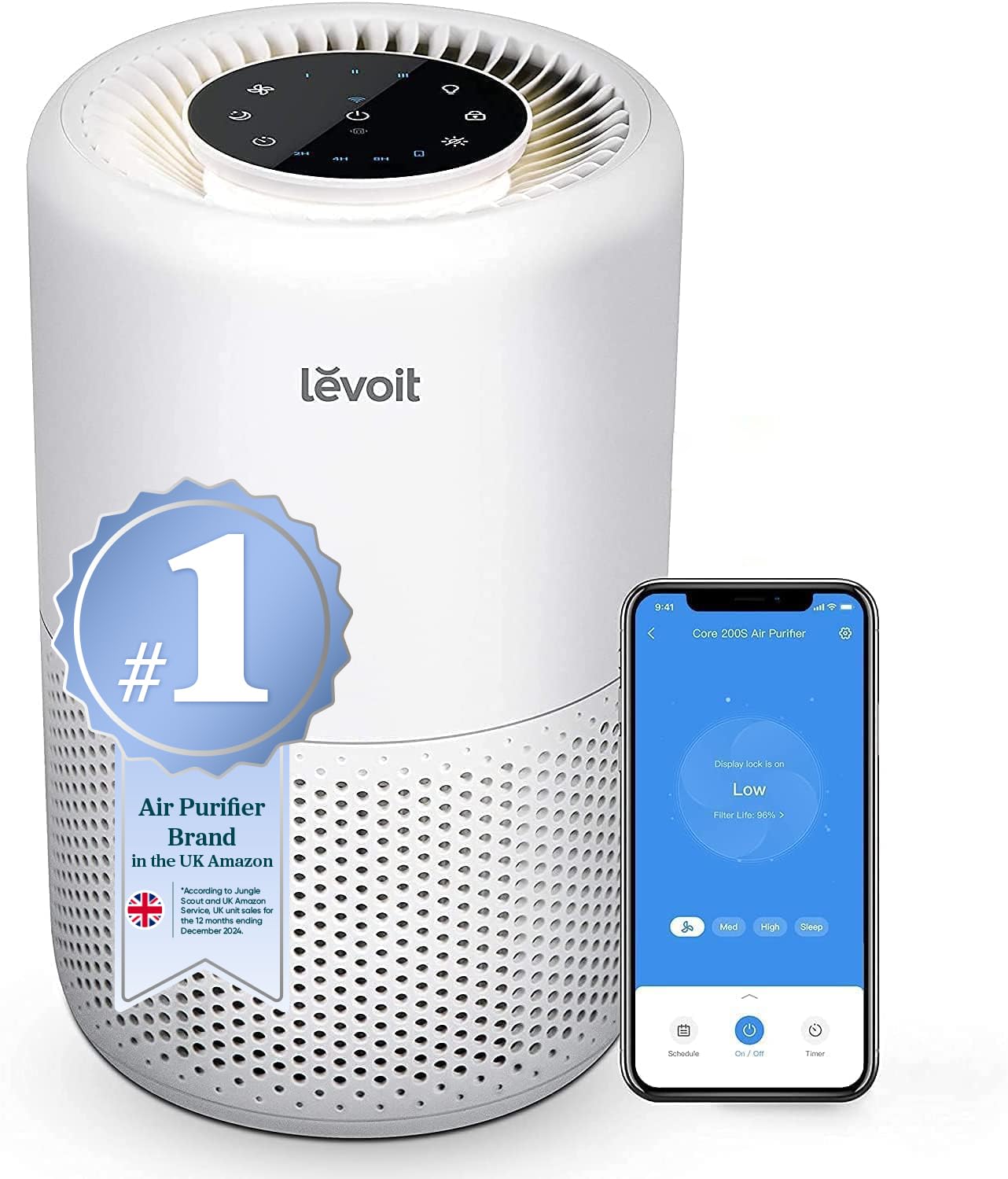 Levoit Core 200S Smart HEPA Air Purifier for 64m² Home | Alexa & App Control | Quiet Sleep Mode