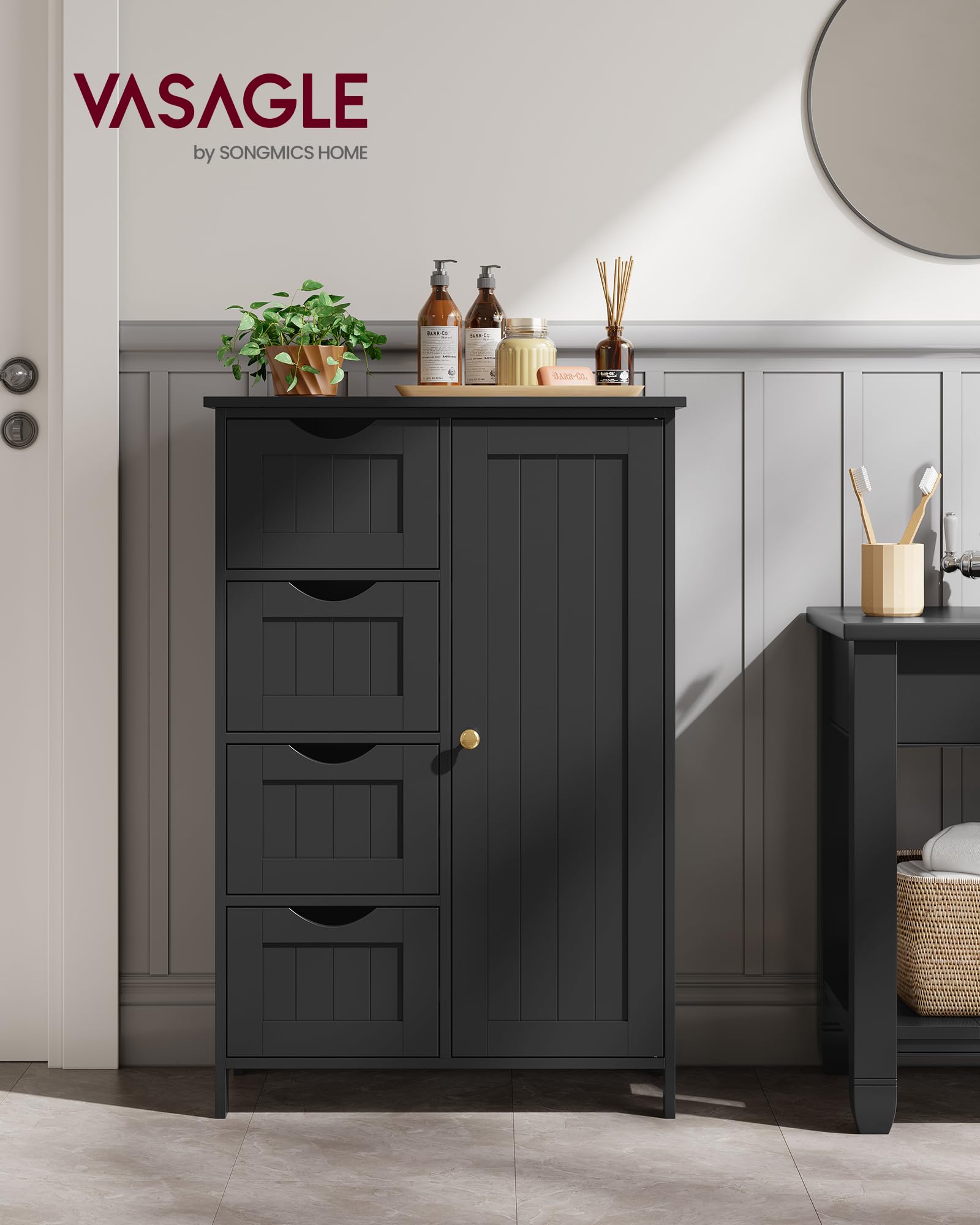VASAGLE Bathroom Floor Storage Cabinet - 4 Drawers | Adjustable Shelf | Ink Black | 30x55x82 cm 2