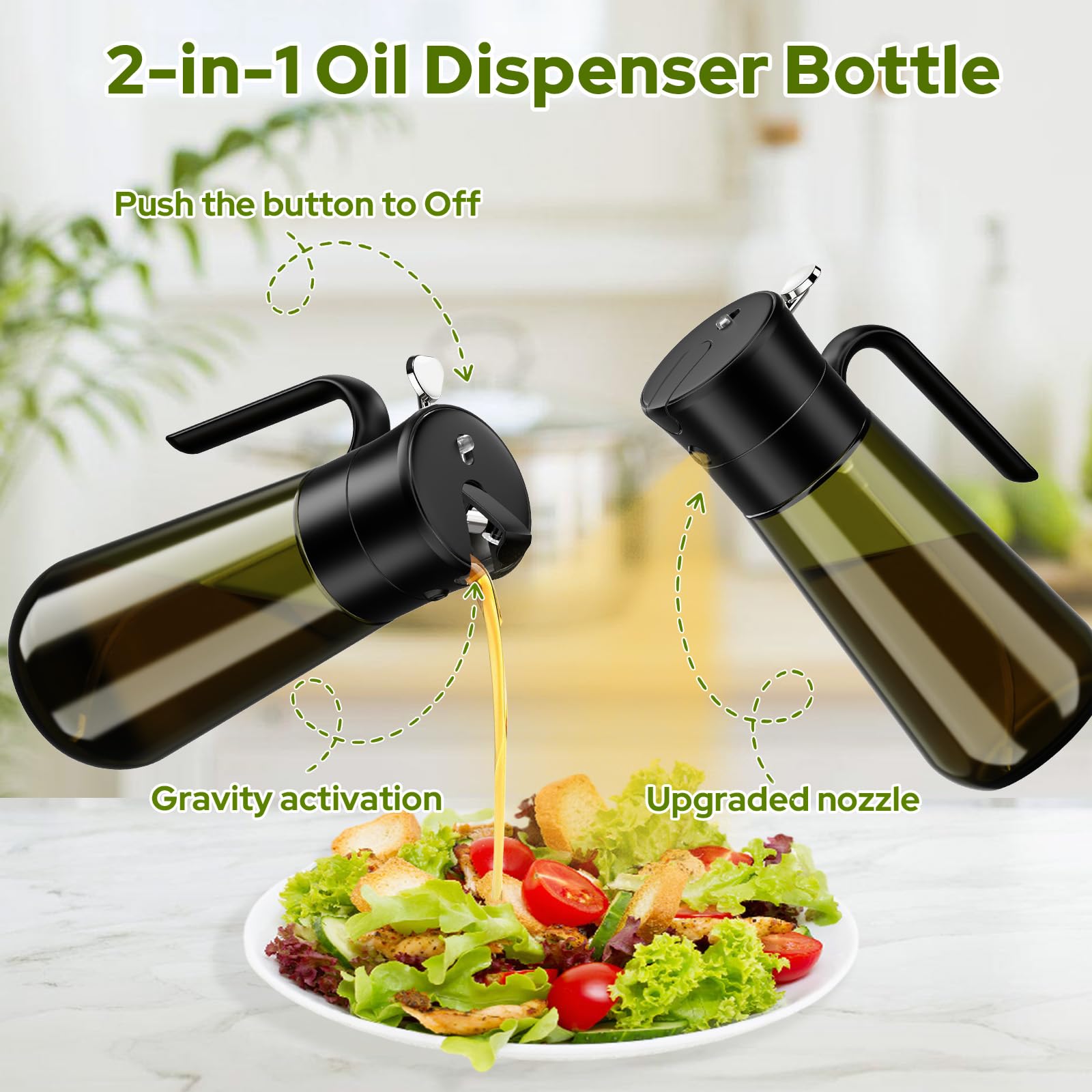 Euqvunn 2-in-1 Oil Spray Bottle with Basting Brush - 580ml Light-Proof Glass 3