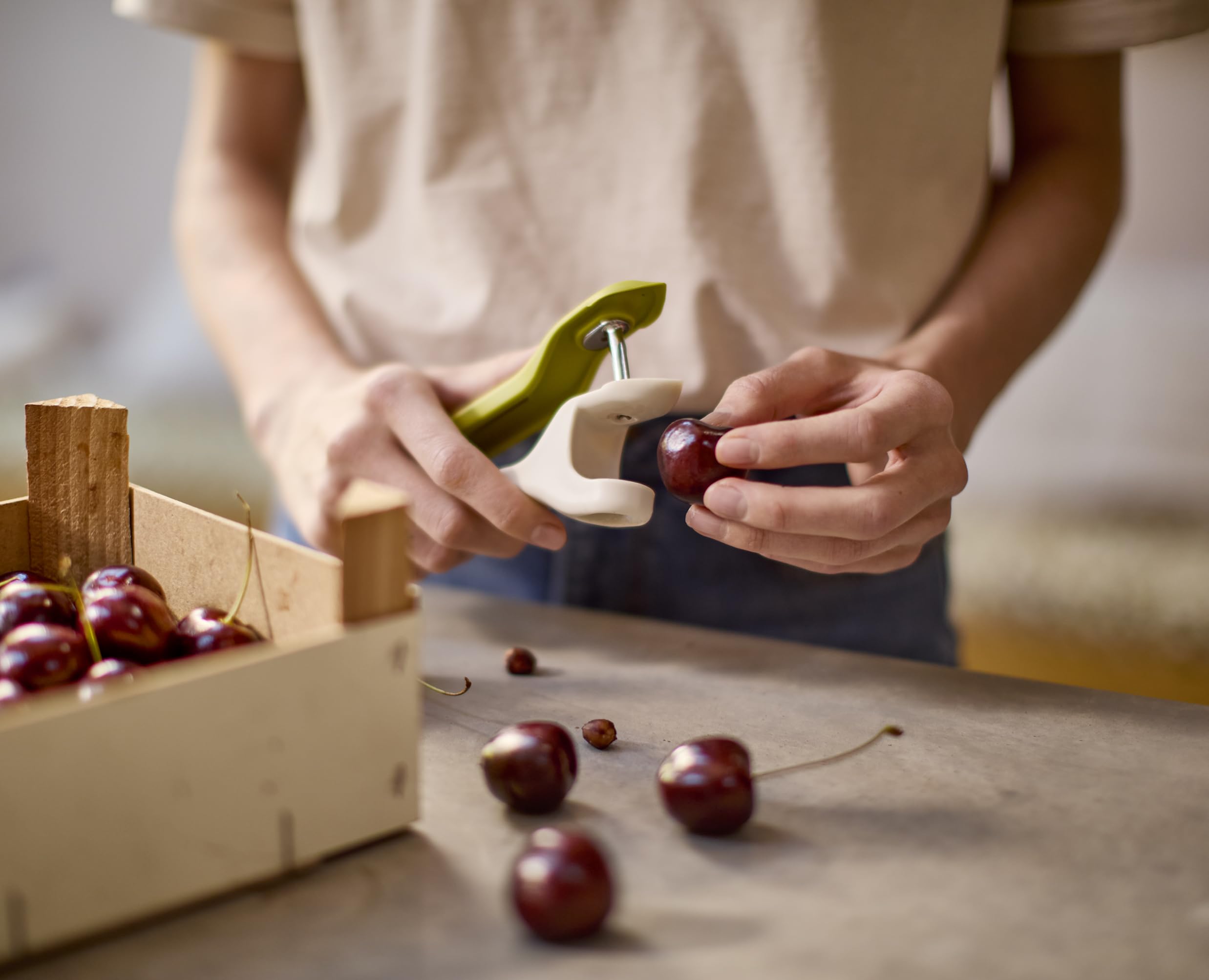 Joseph Joseph Tweezy 2-in-1 Cherry Olive Pitter and Strawberry Huller | Plastic | Stone/Green 7