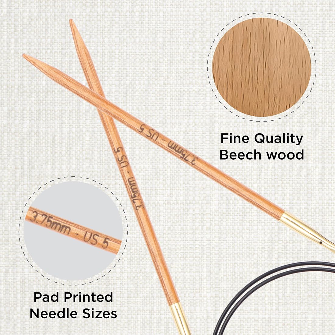 KnitPro Basix Beech Fixed Circular Knitting Needles - 3.75mm | 80cm Length | Beech Wood 2