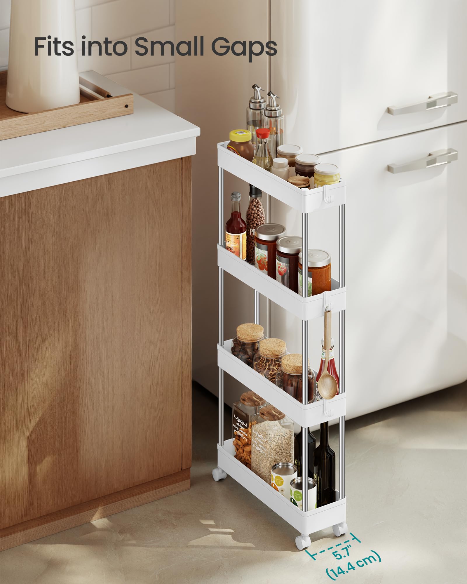 SONGMICS 4-Tier Rolling Storage Cart with Wheels | Stainless Steel Frame | 20kg Capacity 3