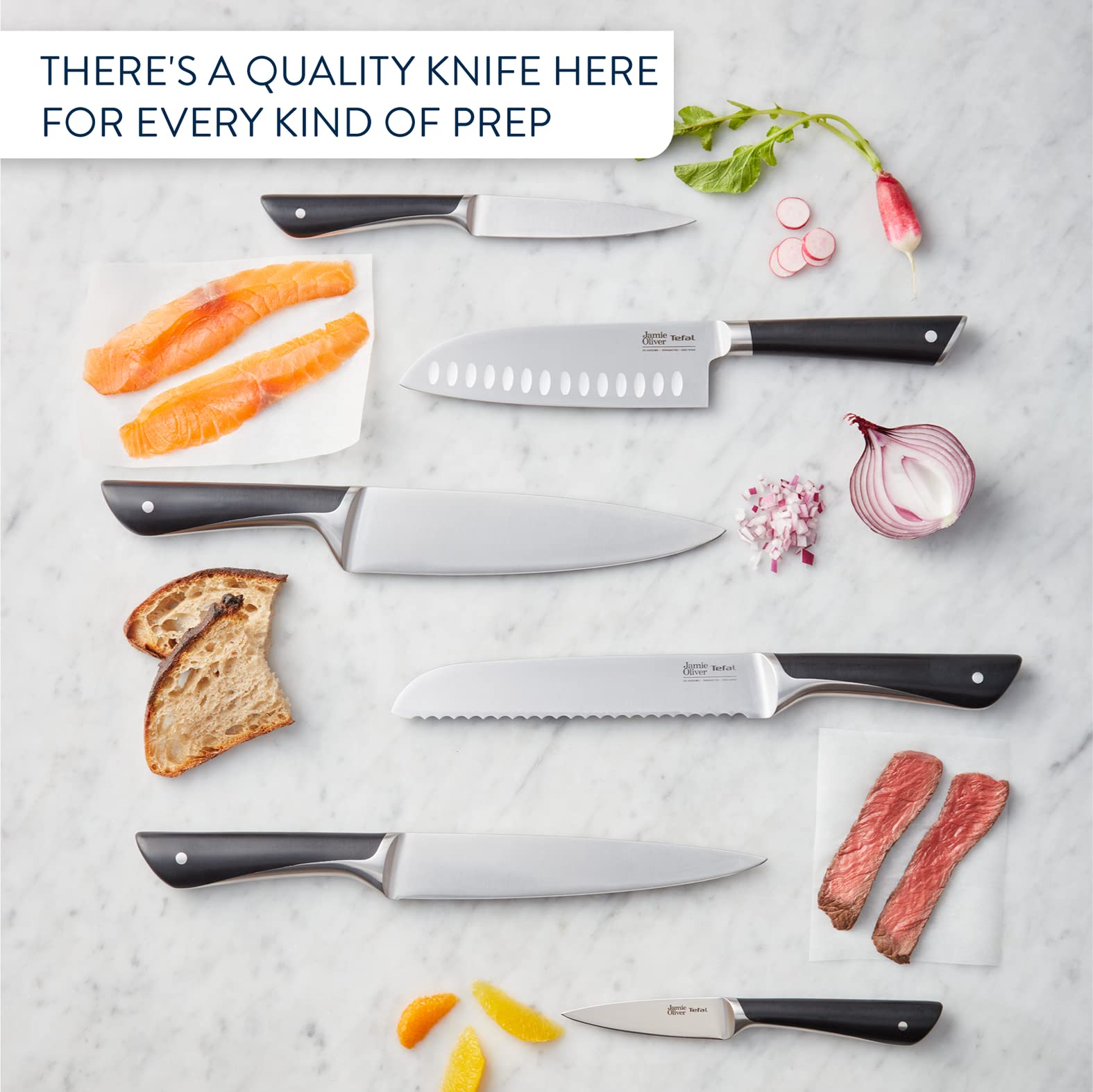 Tefal Jamie Oliver 6-Piece Kitchen Knife Set with Acacia Wood Block | German Stainless Steel 5