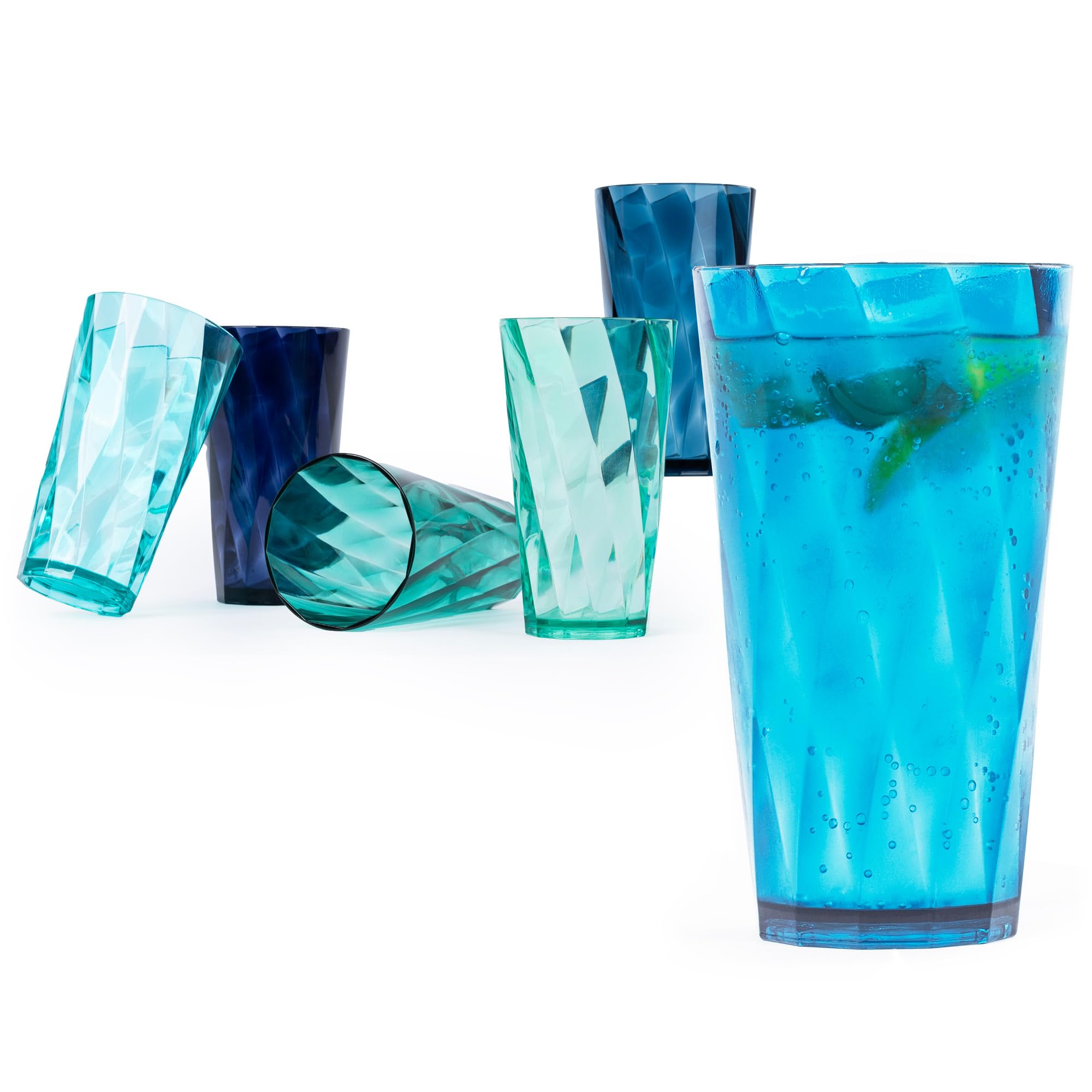 LIVIVO Acrylic Plastic Tumblers - Set of 6 Reusable Drinking Glasses, 16 oz Capacity