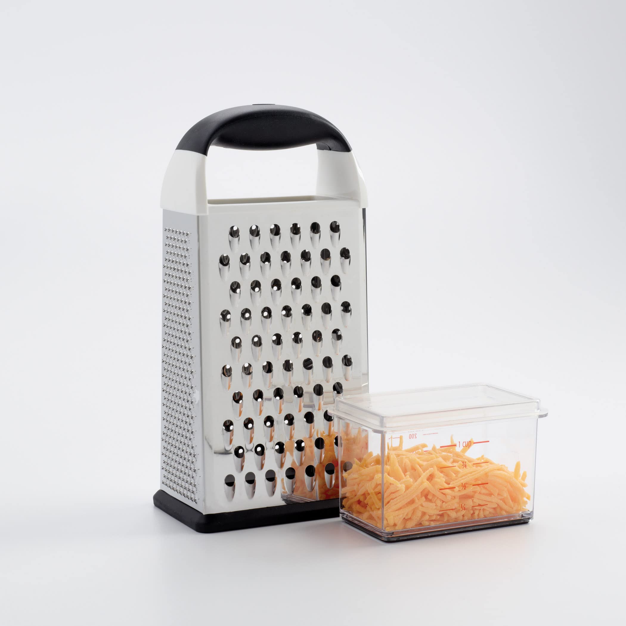 OXO Good Grips Box Grater - 4-Way Stainless Steel Grater and Slicer with Storage Container | Silver/Black 4