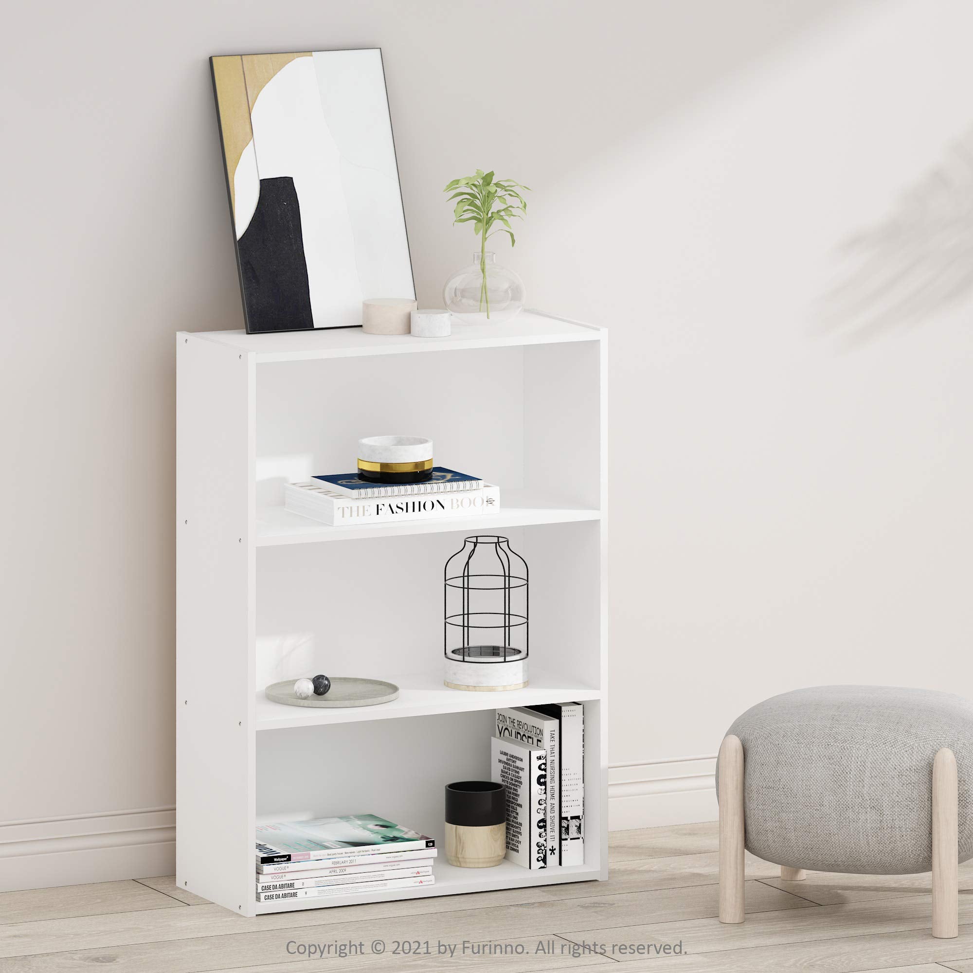 Furinno PASIR Book Shelf - 3-Tier Storage Bookcase | Plain White | 60.2cm Wide 2