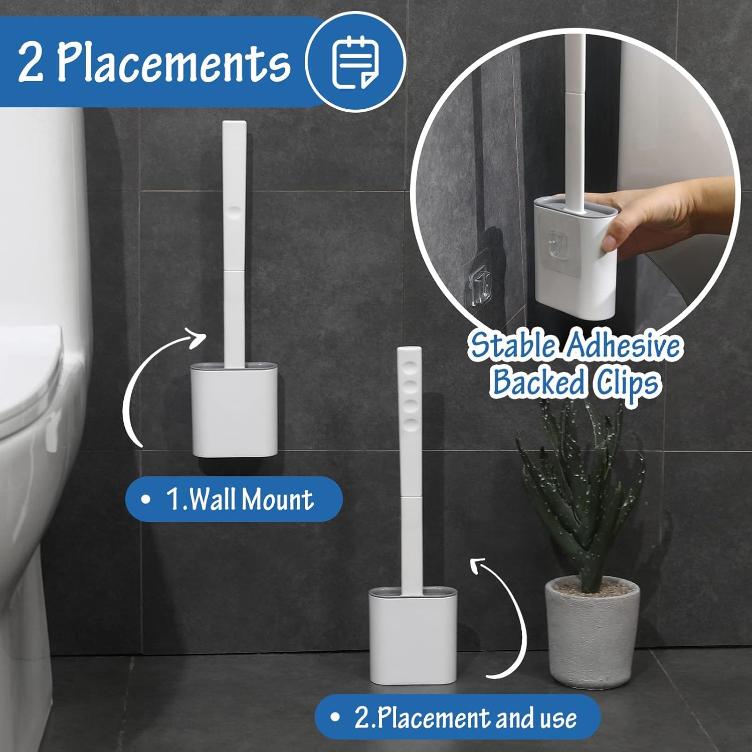 Rainberg Silicone Toilet Brush and Holder Set - 2 Pack | Wall Mountable | Anti-Drip 4